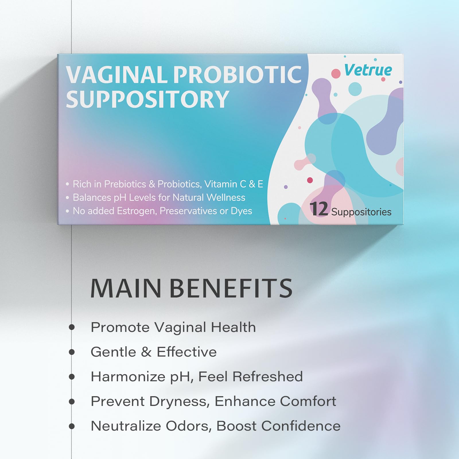 vetrue Vaginal Probiotic Suppository, Feminine Health for Comfort, pH Balance, Odor Control vetrue