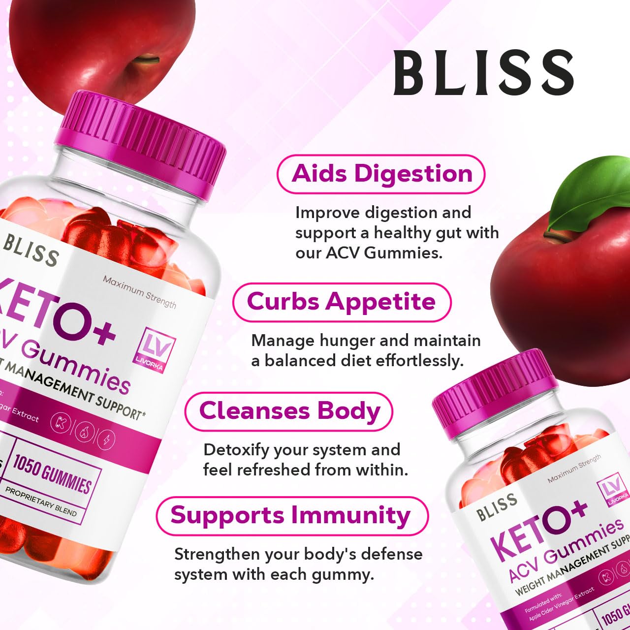 5 Pack - Bliss Keto ACV Gummies Advanced Weight Loss, Bliss ACV Active Gummies LIVORKA