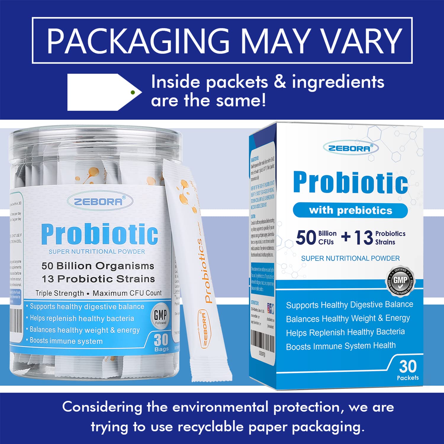 ZEBORA Probiotics for Women, Men and Kids, Prebiotics and Probiotics Powder ZEBORA