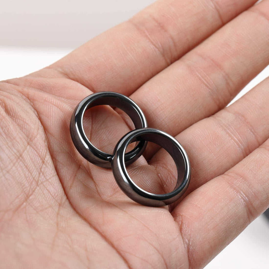 2PCS Genuine Hematite Ring for Women Men Unisex, Black Hematite Stone Ring Anxiety Balance 