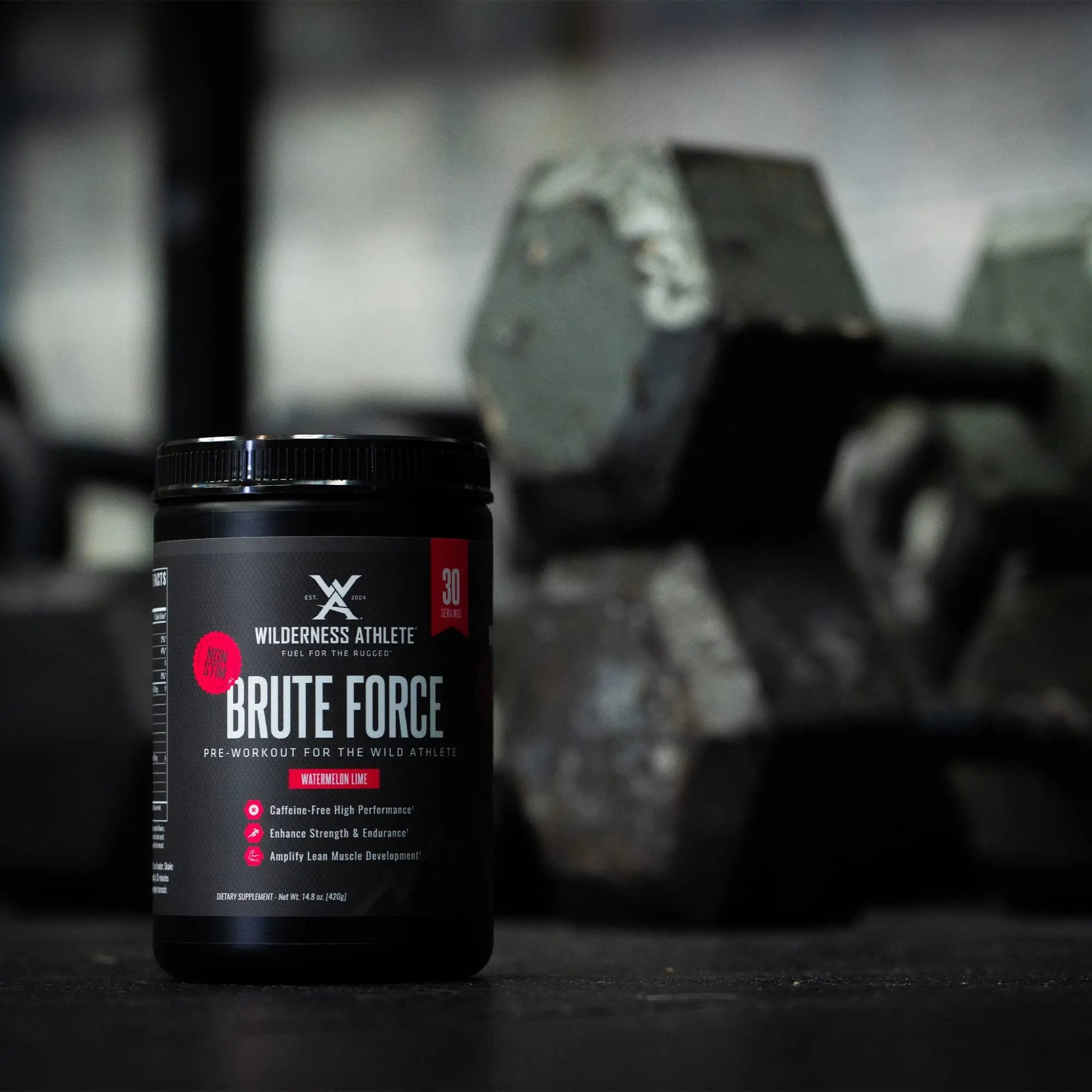 Wilderness Athlete - Brute Force (Caffeine Free Preworkout) | Stim Free Pre Workout Energy Powder Mix - Natural Energy Caffeine Free Preworkout - Workout Powder - 30 Serving Tub (Watermelon Lime)