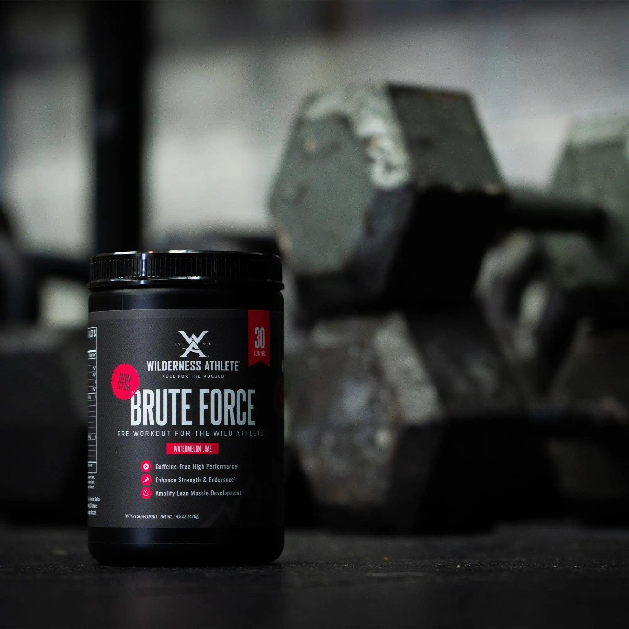 Wilderness Athlete - Brute Force (Caffeine Free Preworkout) | Stim Free Pre Workout Energy Powder Mix - Natural Energy Caffeine Free Preworkout - Workout Powder - 30 Serving Tub (Watermelon Lime)