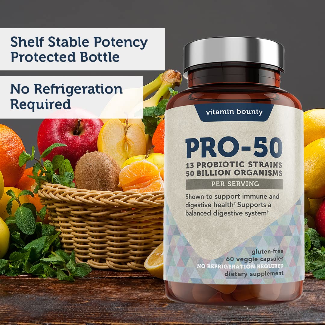 Vitamin Bounty Pro-50 Probiotics - 13 Probiotic Strains, Gut Health, Digestive Health Vitamin Bounty