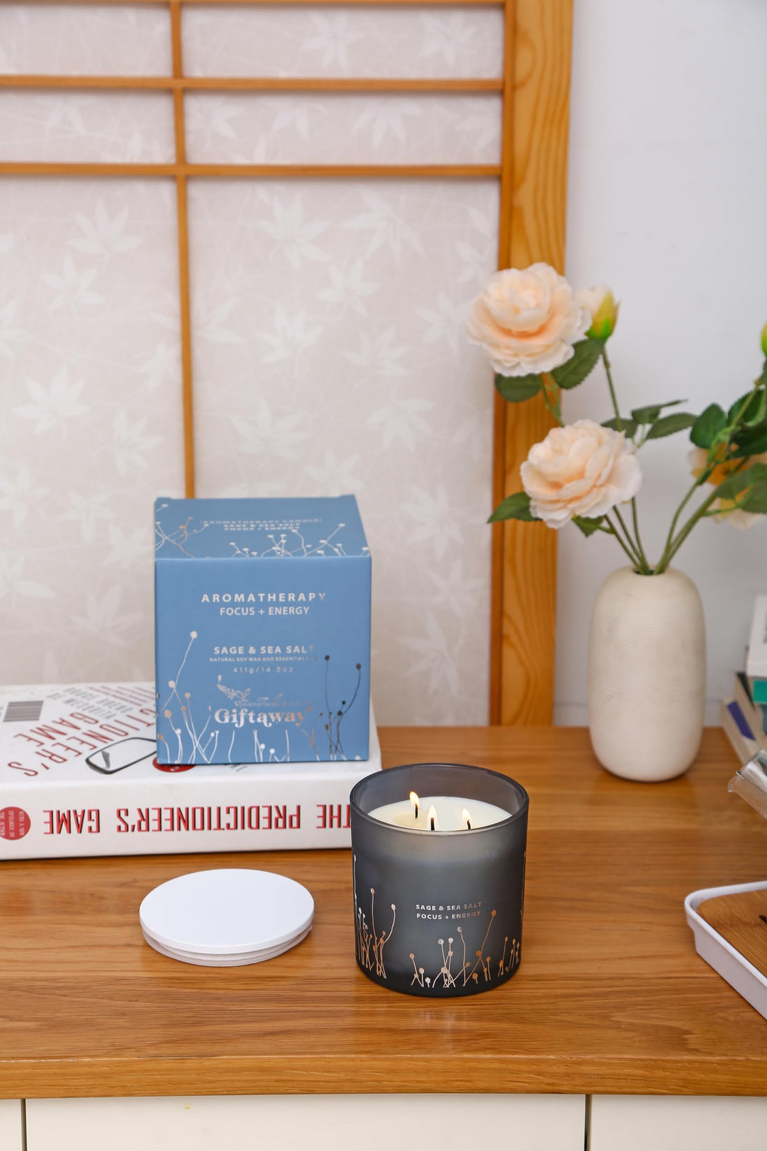 White Sage Sea Salt 3 Wick Candle 14.5 oz | Sage Candles for Cleansing House | Large Soy Candles