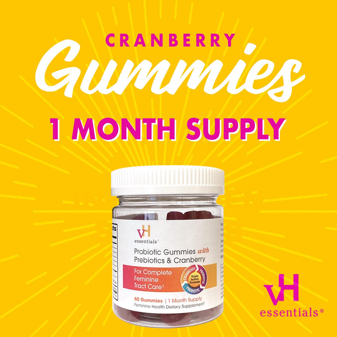 vH essentials Probiotic Gummies with Prebiotics & Cranberry, Concentrated Extract