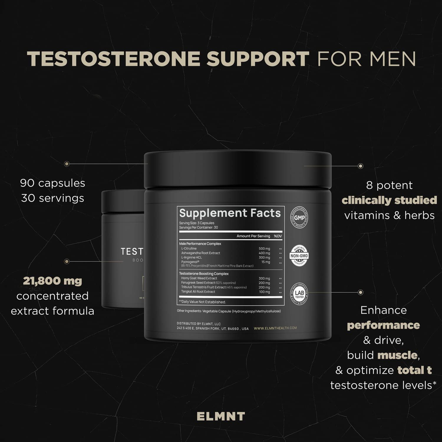 21,800mg Testosterone Booster for Men 8X Strength w. Ashwagandha, Tongkat Ali, Pycnogenol, Tribulus - Total T Male Enhancing Test Booster + Muscle Builder Workout Testosterone Supplement for Men TERRA ELMNT