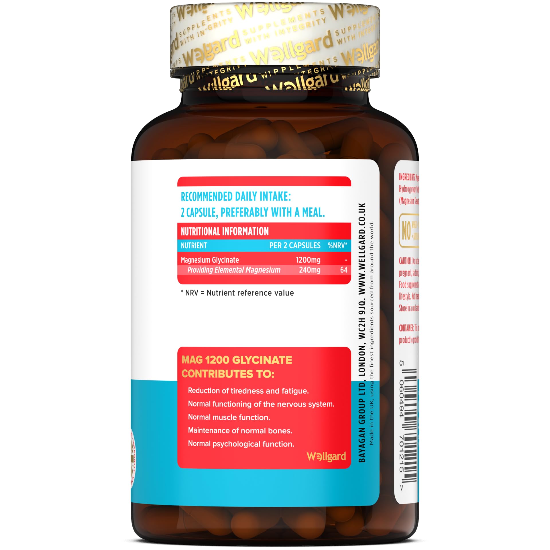 Wellgard Magnesium Glycinate, Mag 1200, High Strength Magnesium Bisglycinate Wellgard