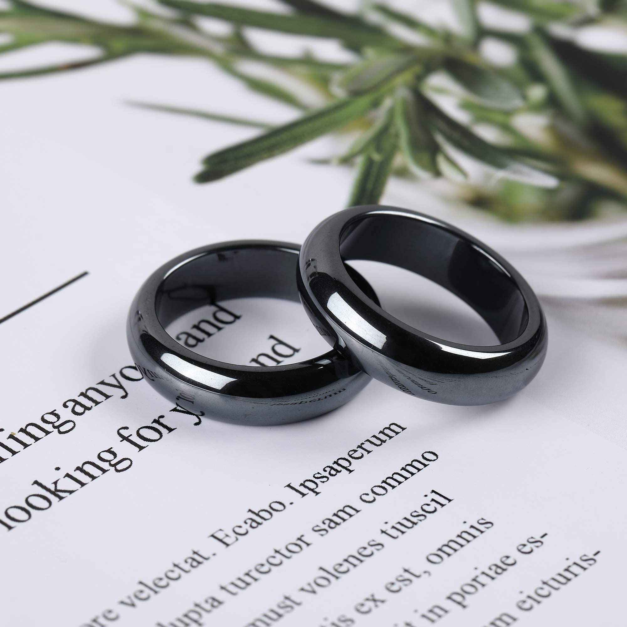 2PCS Genuine Hematite Ring for Women Men Unisex, Black Hematite Stone Ring Anxiety Balance Yhluck