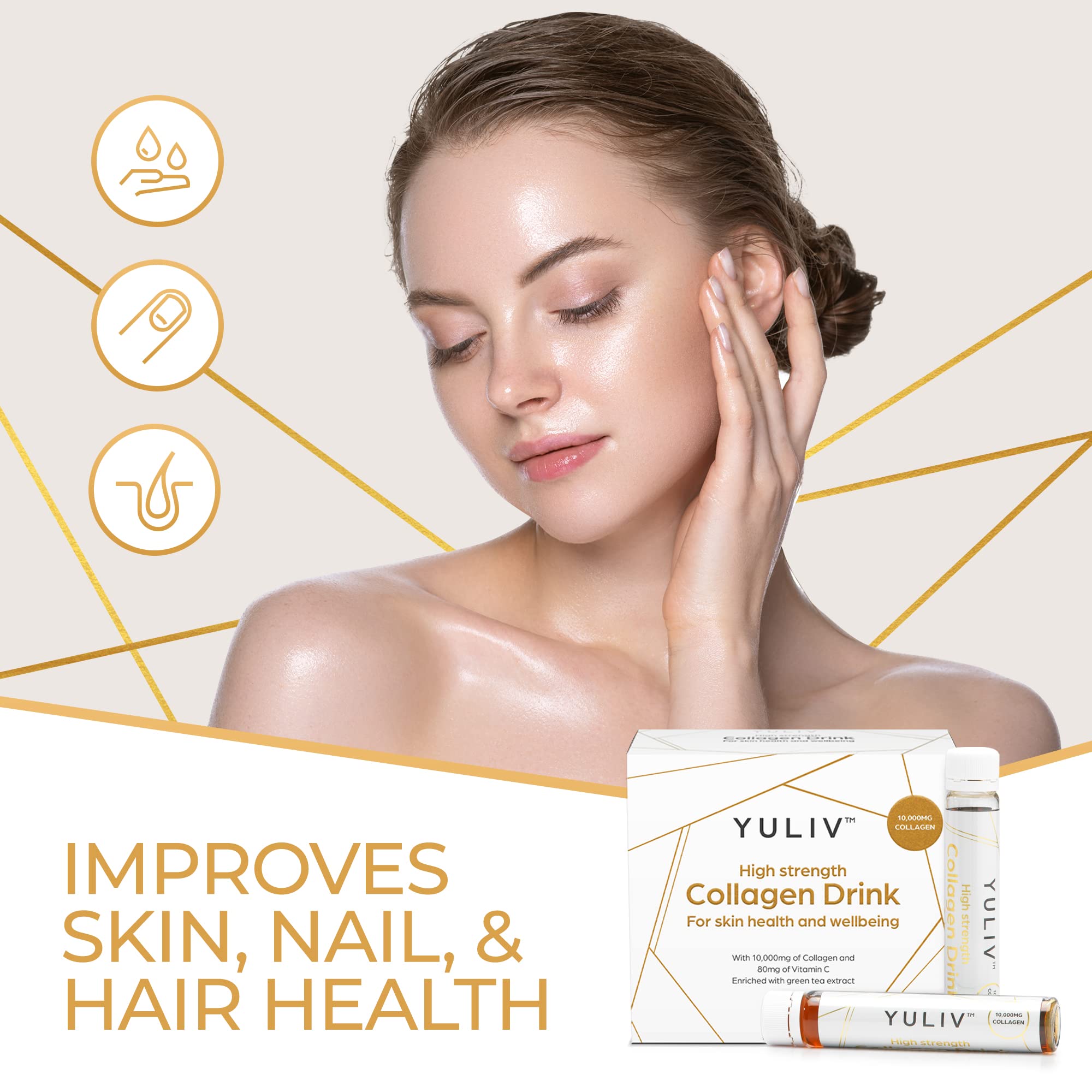 Yuliv High-Dosage Hydrolyzed Collagen Drink - Liquid Collagen Peptides (10000 mg) with Vitamin C for Hair, Skin, and Nails Yuliv