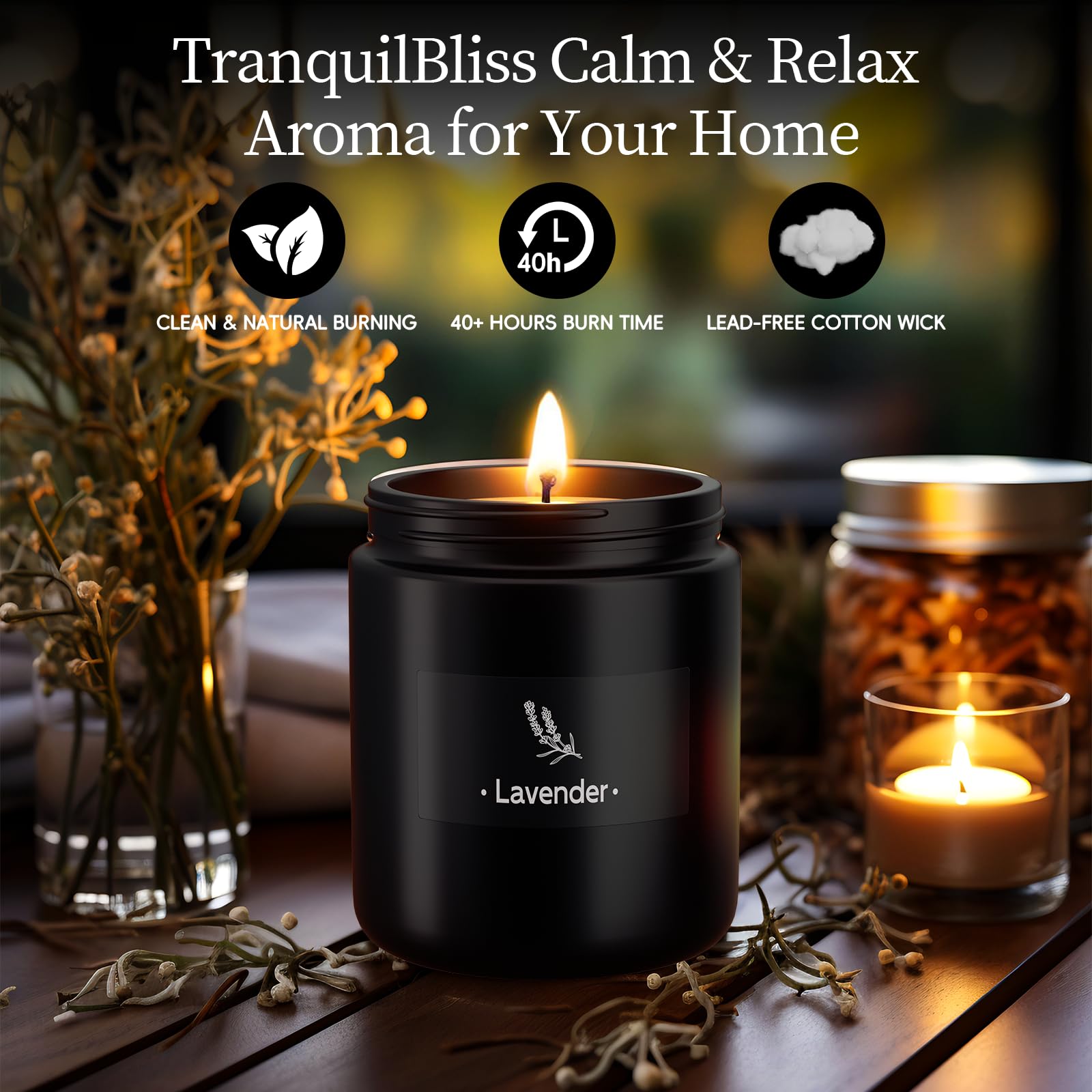 2 Pack Scented Candles for Home Scented, Strong Fragranced Aromatherapy Candles - 6 Oz TranquilBliss