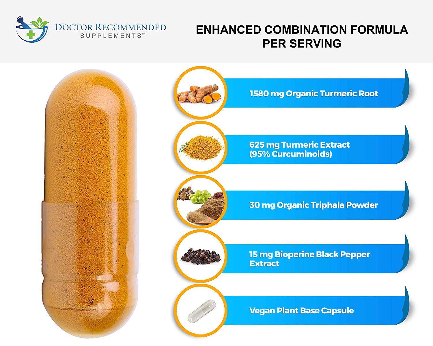 Turmeric Curcumin - 2250mg/d - Veggie Caps - 95% Curcuminoids with Black Pepper