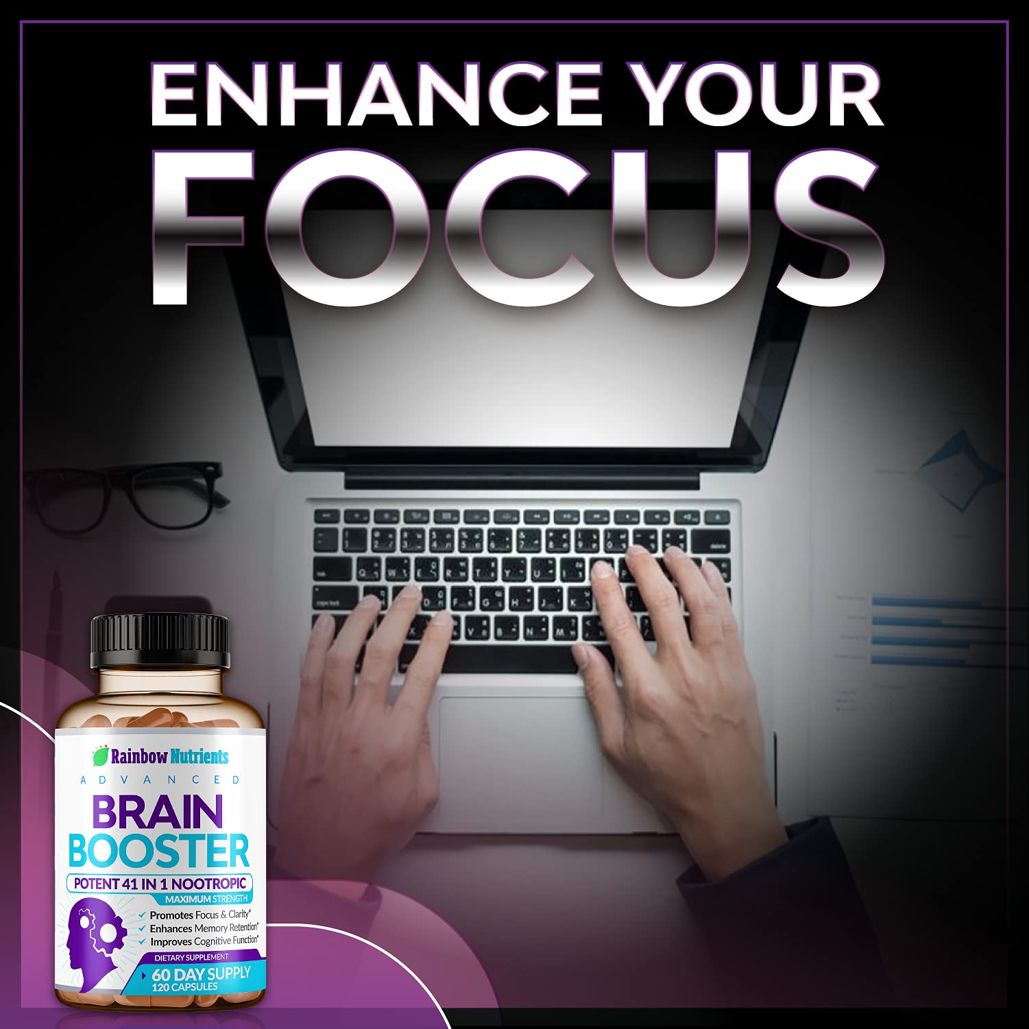 40-in-1 Brain Booster Supplements for Memory, Focus, Clarity, Energy, Performance Rainbow Nutrients, LLC