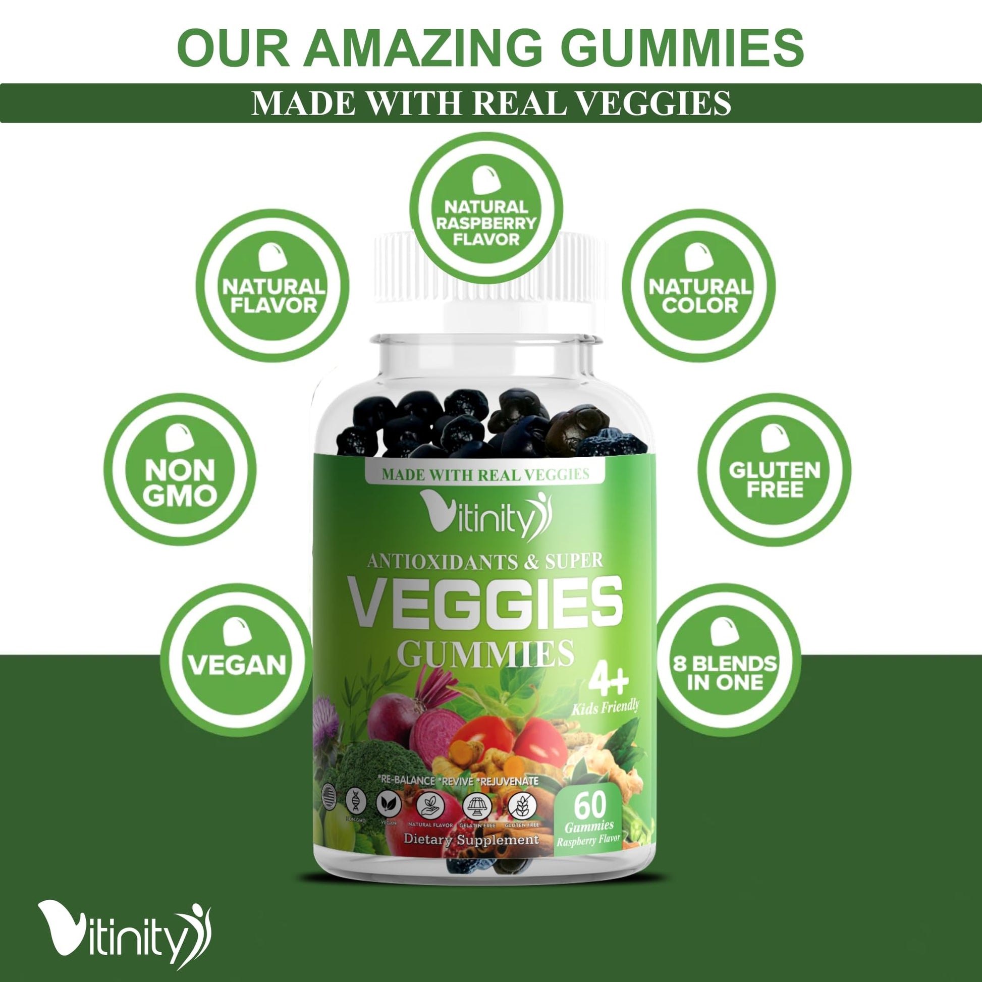 VITINITY Made with Real Super Veggies Delicious Gummy Supplement,Men,Women & Kids VITINITY
