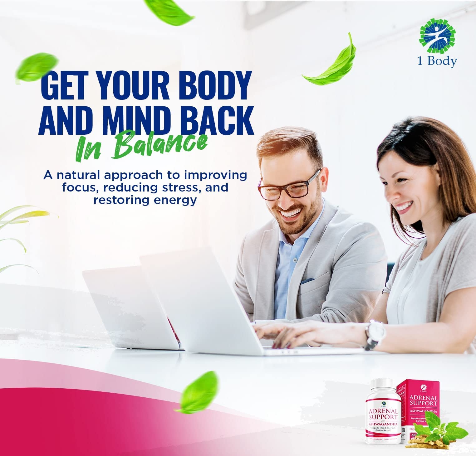 1 Body Adaptogen Complex Supplement with Ashwagandha - 60 Vegan Cap