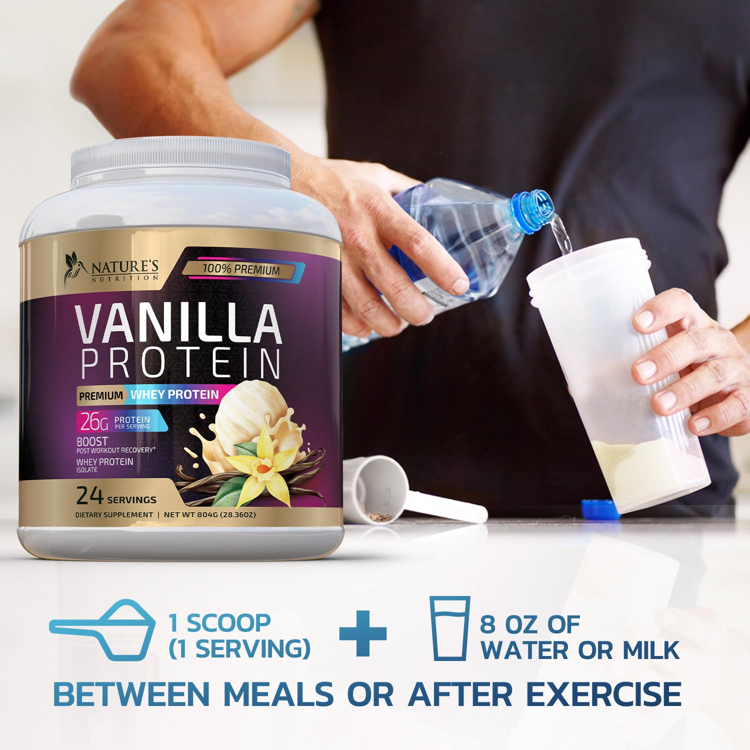 Whey Protein Powder 26g - Vanilla Ice Cream Whey Isolate Protein for Muscle Growth Nature's Nutrition