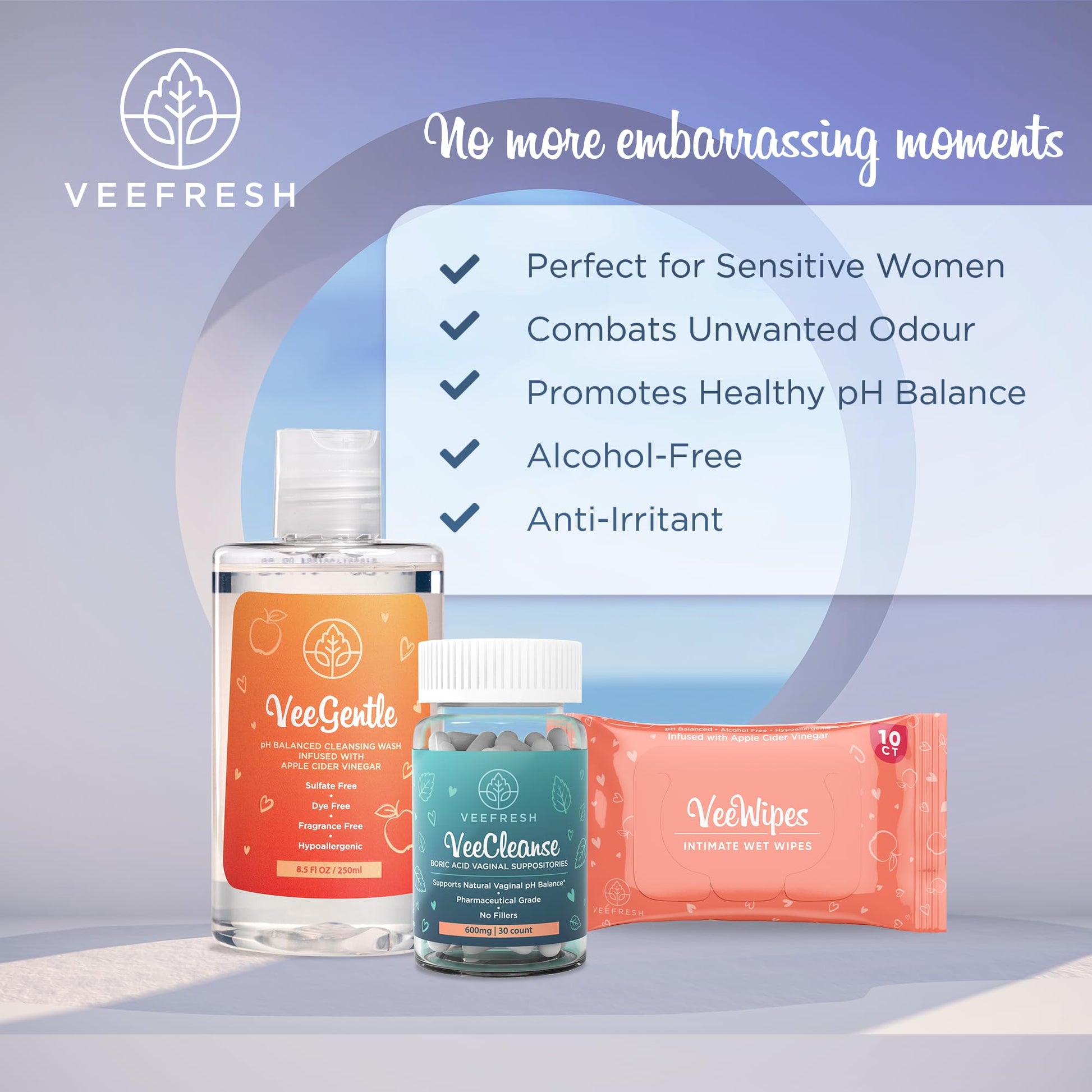 VeeFresh VeePower Bundle - A Convenient Feminine Care Bundle for Any-Time Freshness & Odor Control VeeFresh