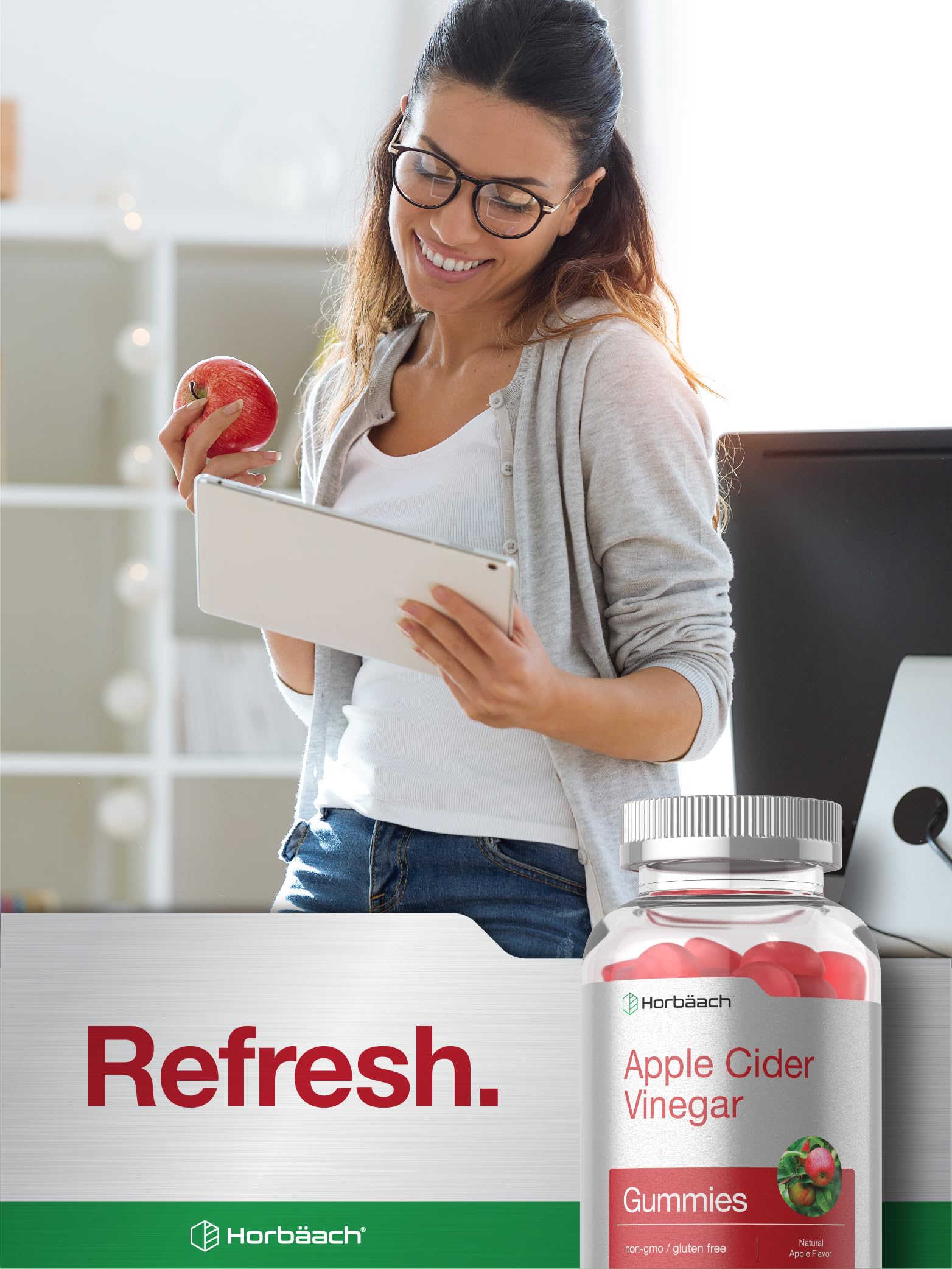 Vegan Apple Cider Vinegar Gummies | 90 Count | ACV Supplement | Natural Apple Flavor Horbäach