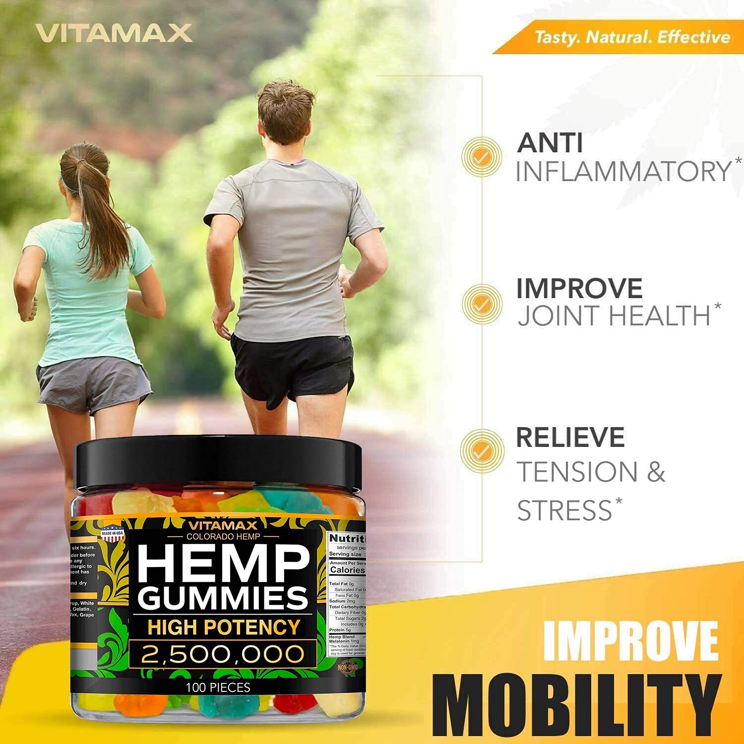 Vitamax Hemp Gummies - Great for Peace & Relaxation - 2,500,000 - Natural Fruit Flavors Vitamax