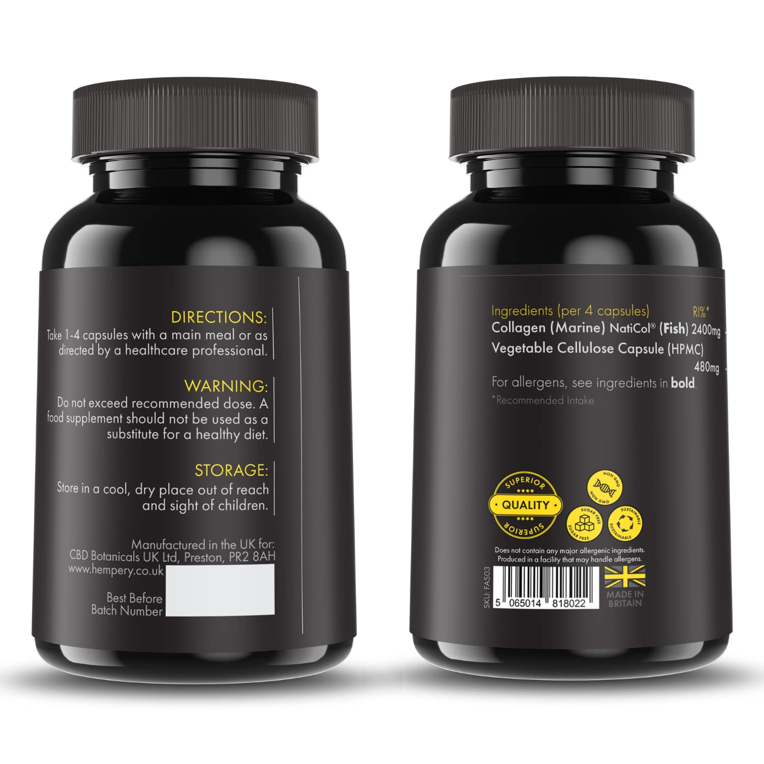 Vitalytes Marine Collagen Supplement 2400mg | 120 Marine Collagen Capsules Made in The UK Vitalytes