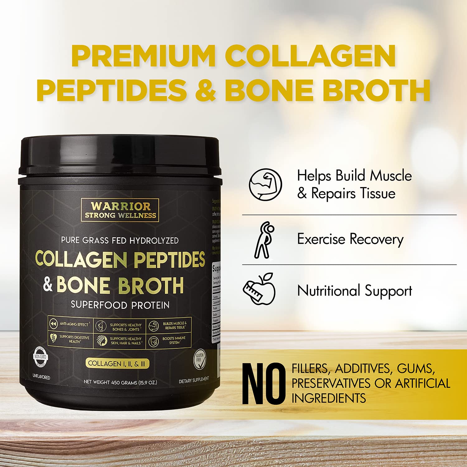 Warrior Strong Wellness Premium Collagen Peptides Bone Broth: Grass Fed Hydrolyzed Warrior Strong Wellness