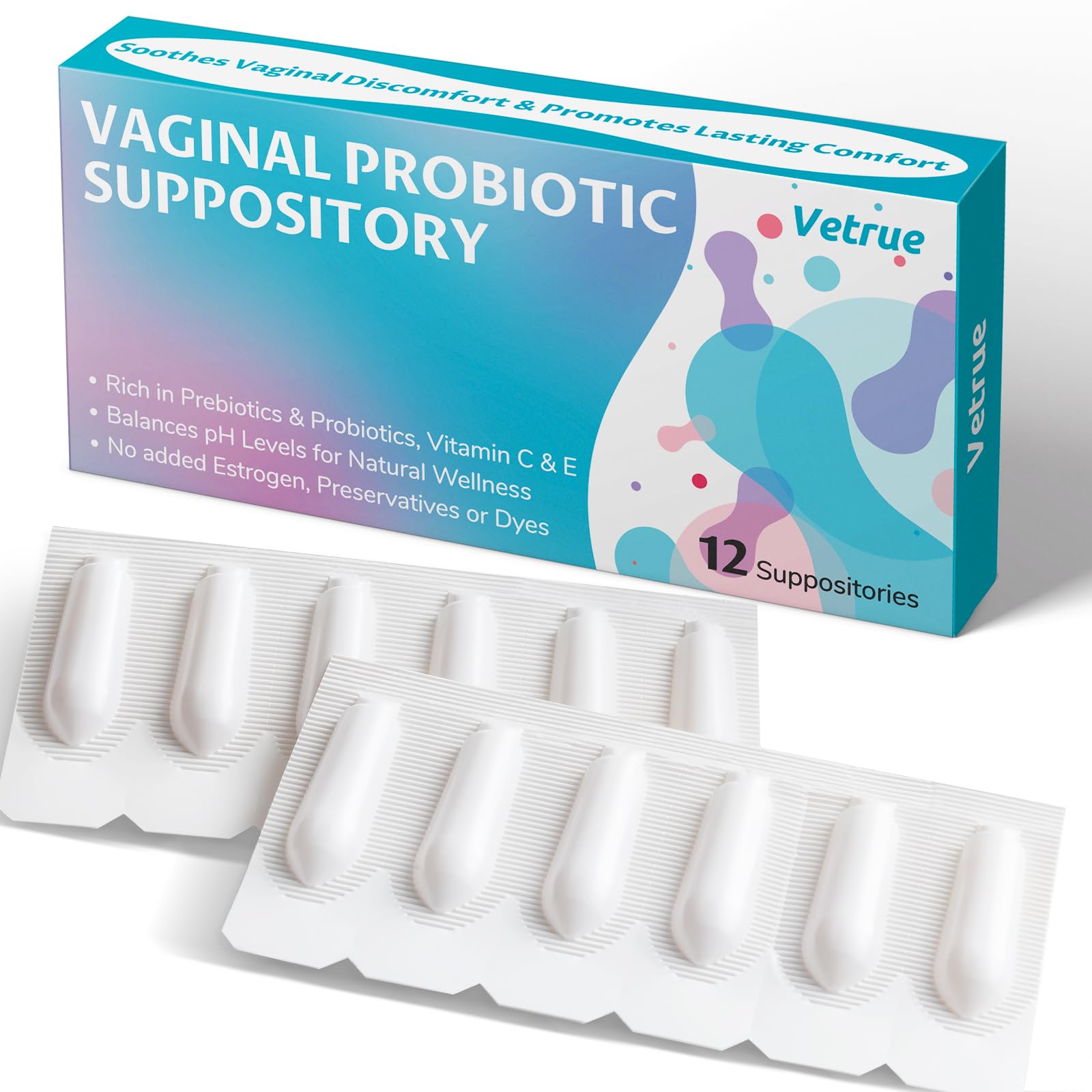 vetrue Vaginal Probiotic Suppository, Feminine Health for Comfort, pH Balance, Odor Control