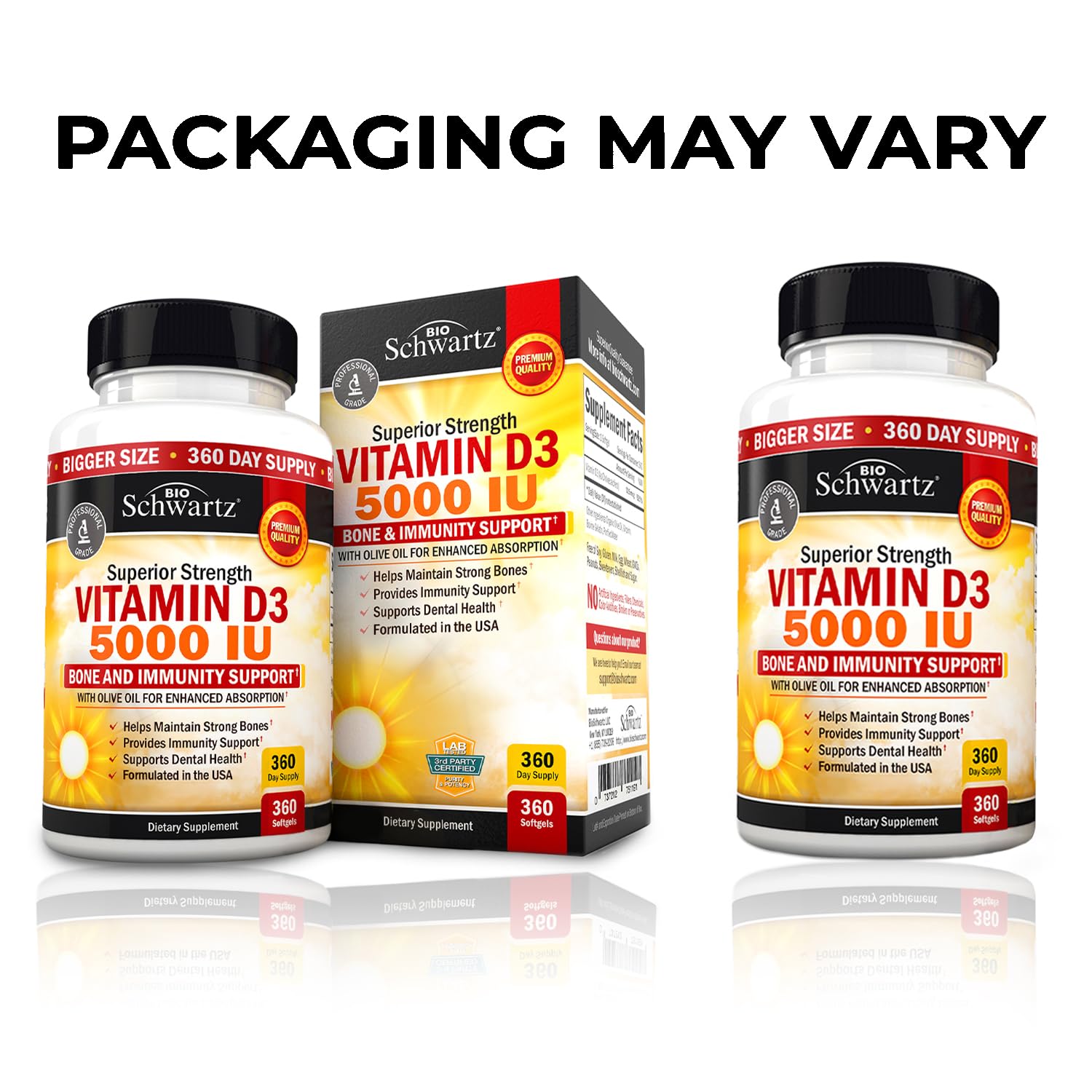 Vitamin D3 5000 IU (125 mcg) Natural Immune Support Supplement, Bone Strength BioSchwartz