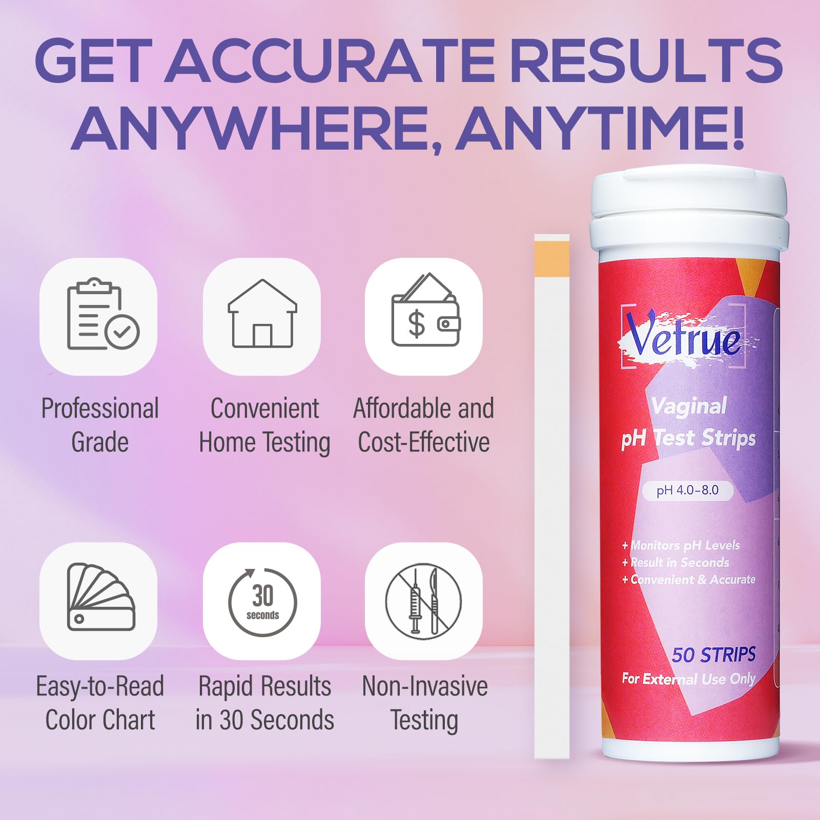 Vaginal pH Test Strips for Women, Convenient Testing Solution for Assessing and Maintaining vetrue