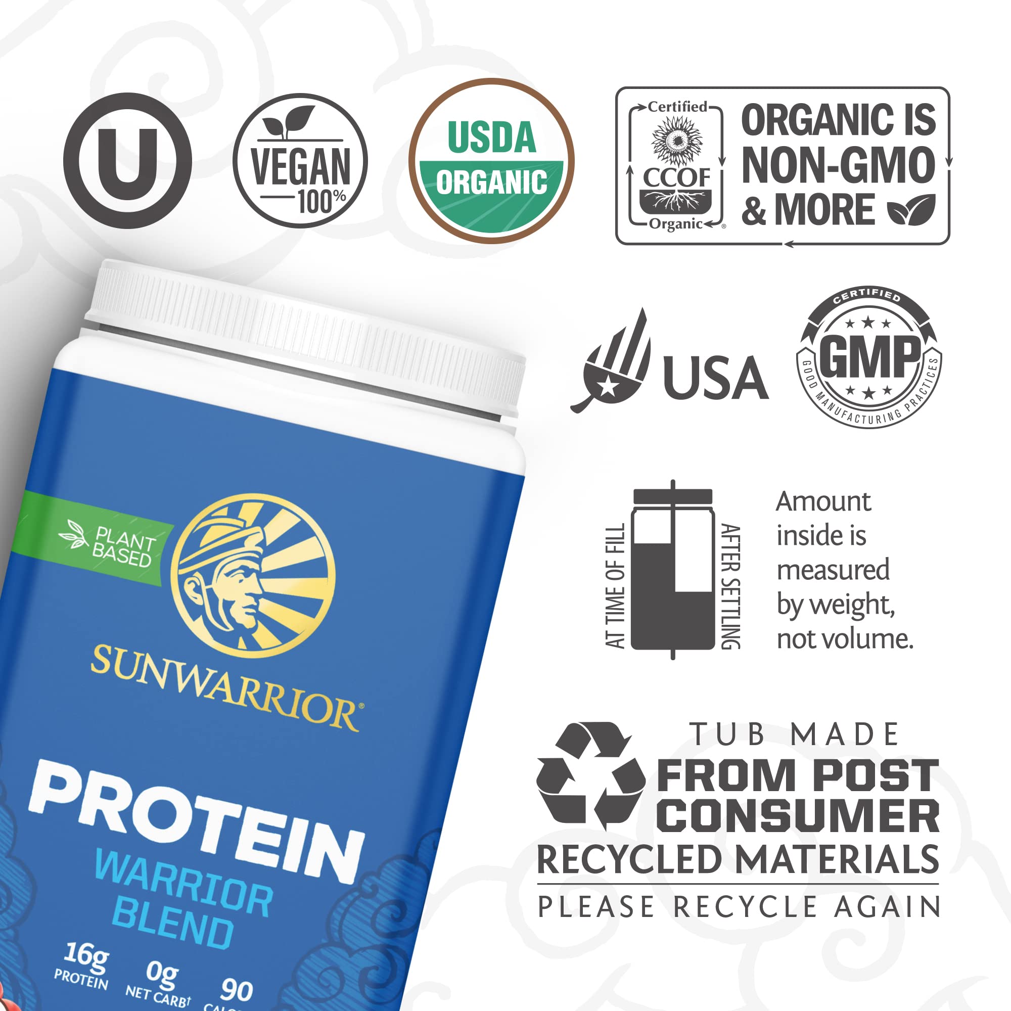 Vegan Protein Powder with BCAA | Organic Hemp Seed Protein Gluten Free Non-GMO Sunwarrior