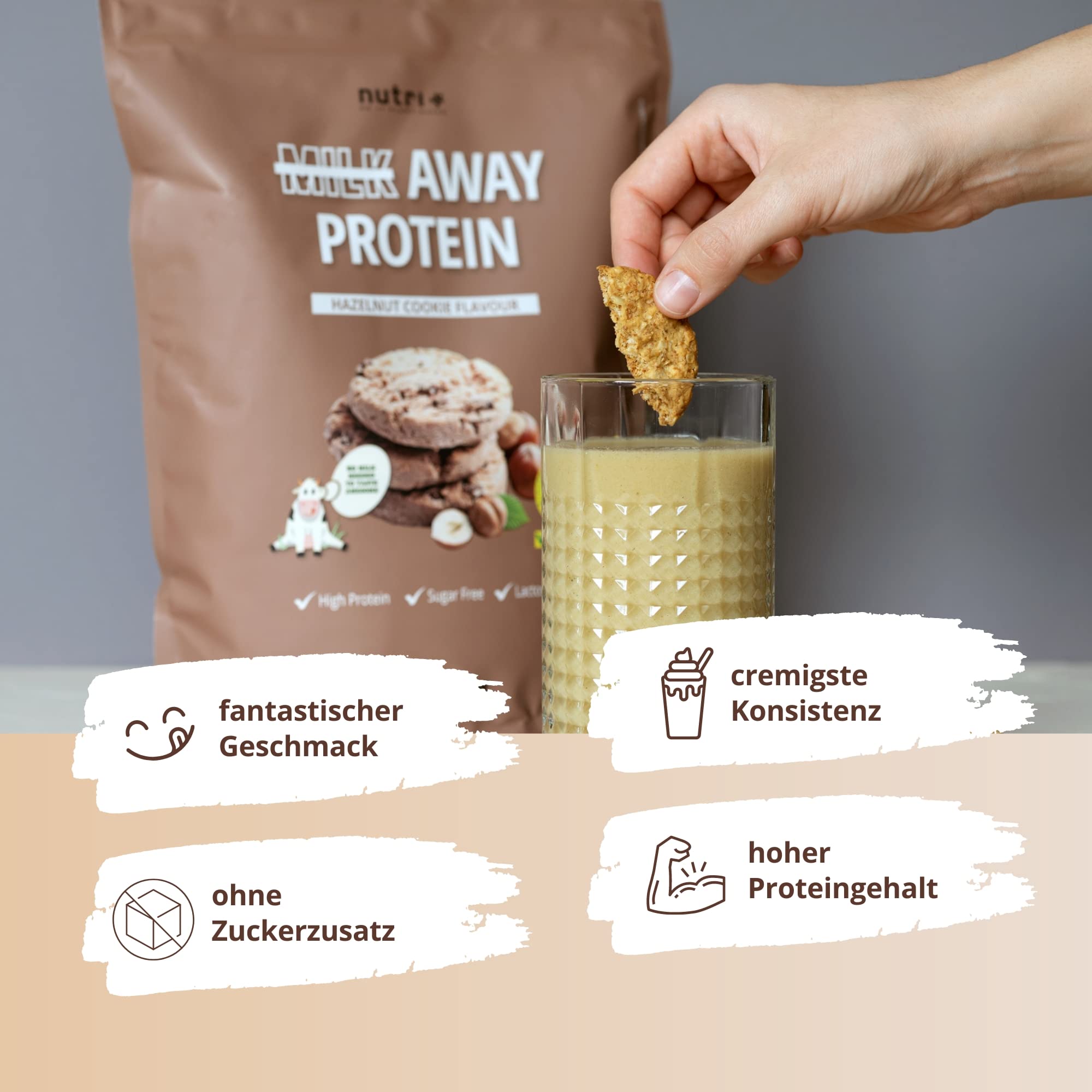 Vegan Protein Powder Hazelnut Cookie - Milk Away Vegan Protein Without Soy 1kg Nutri +