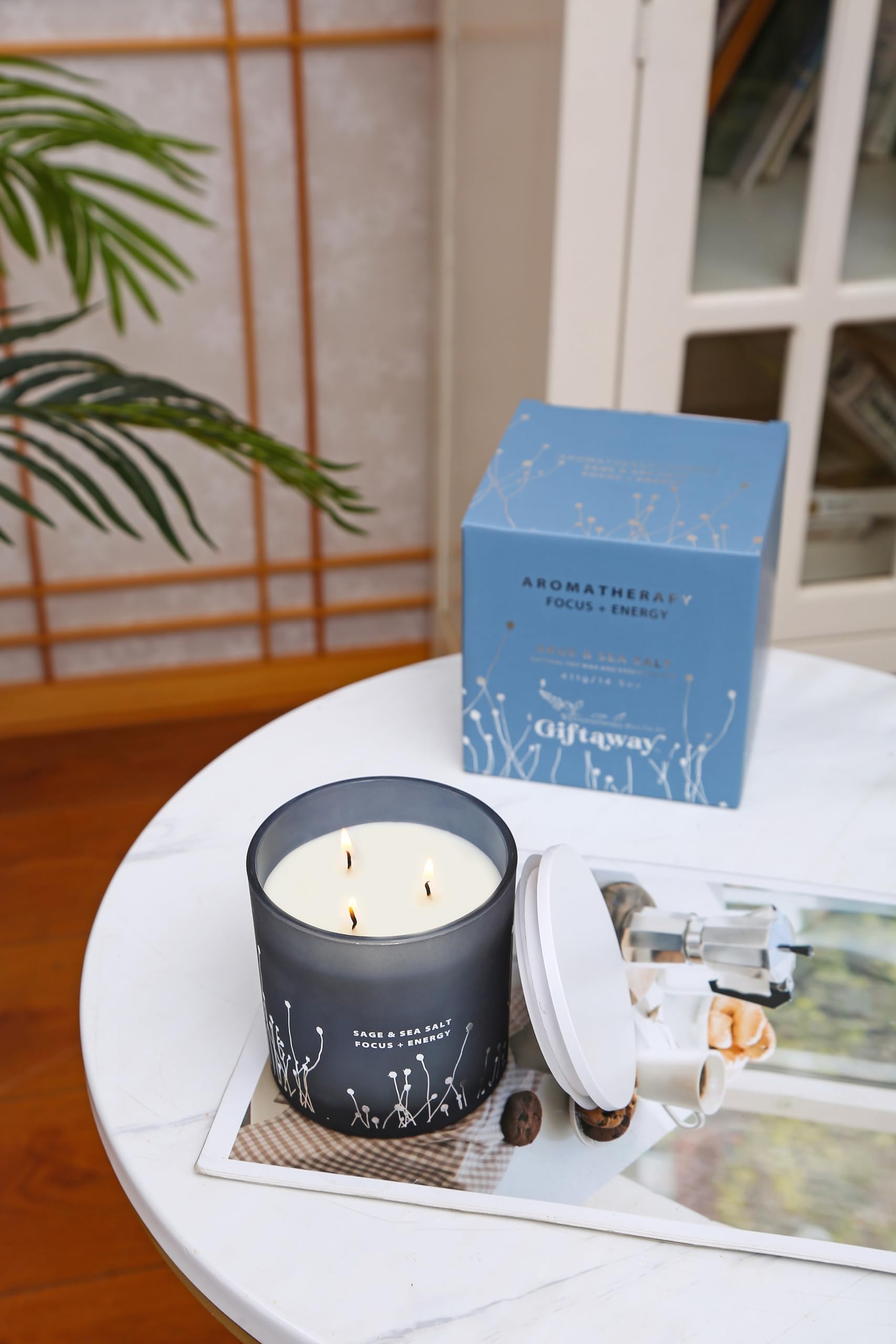 White Sage Sea Salt 3 Wick Candle 14.5 oz | Sage Candles for Cleansing House | Large Soy Candles GIFTAWAY