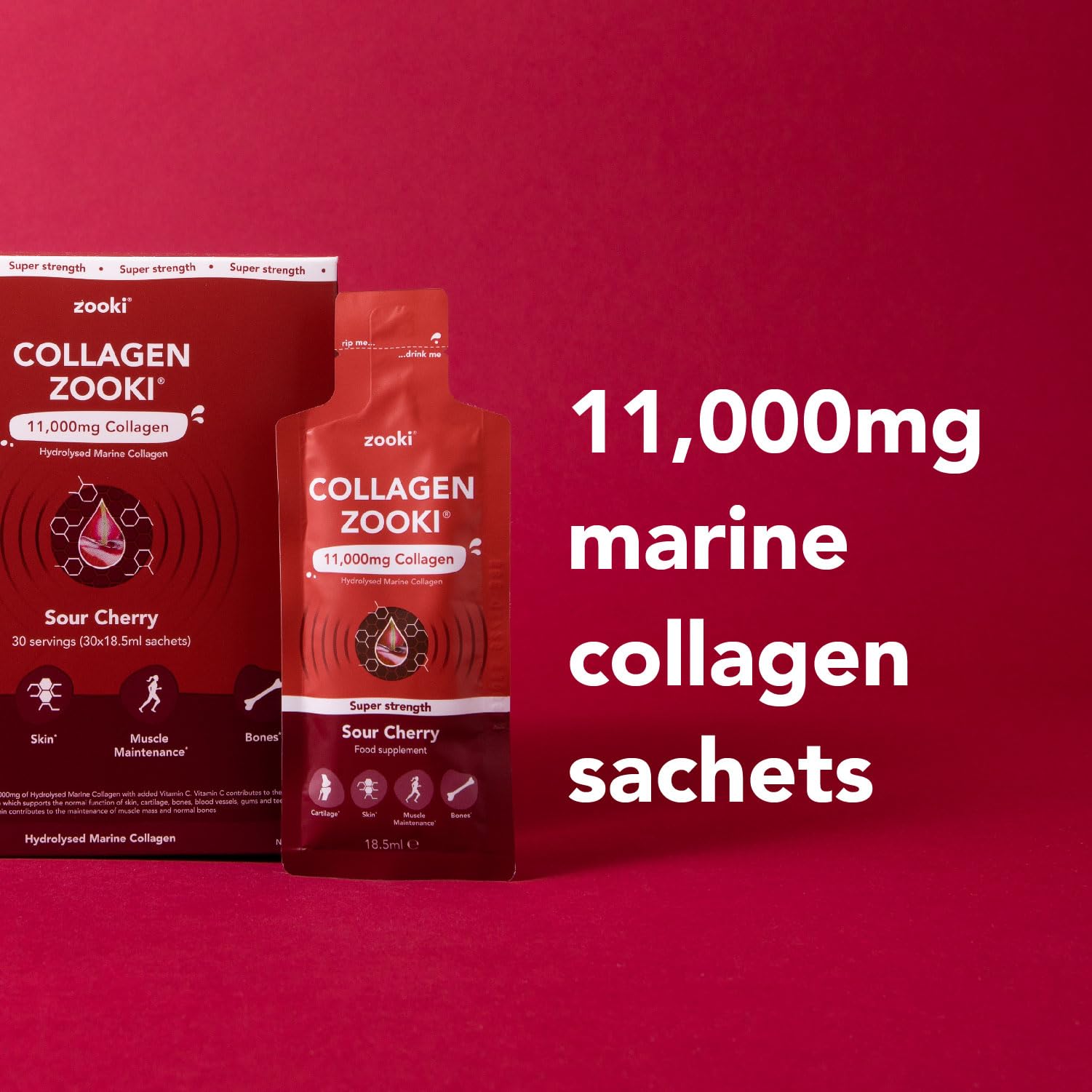 Zooki 11,000mg Super Strength Marine Collagen Liquid Sachets | Hydrolysed Marine Collagen Peptides Zooki