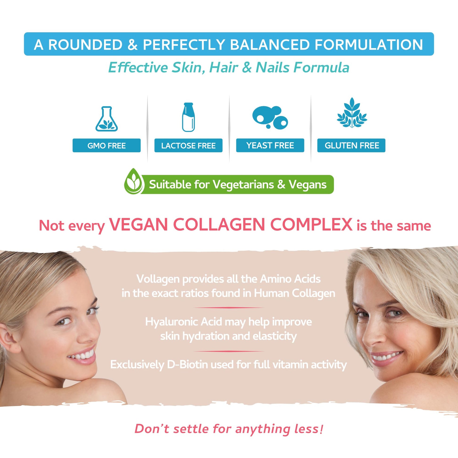 Vegan Collagen & Hyaluronic Acid Complex - 60 Capsules - Effective Skin, Hair & Nails Formula with 500mg swiss bioenergetics