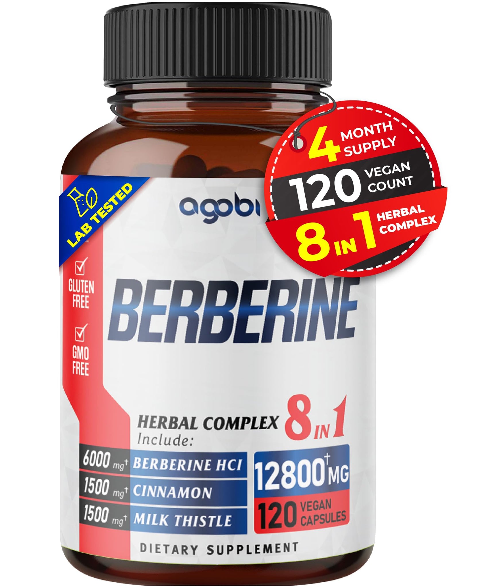 120 Capsules - Berberine Supplement 12800mg with Ceylon, Milk Thistle, Turmeric