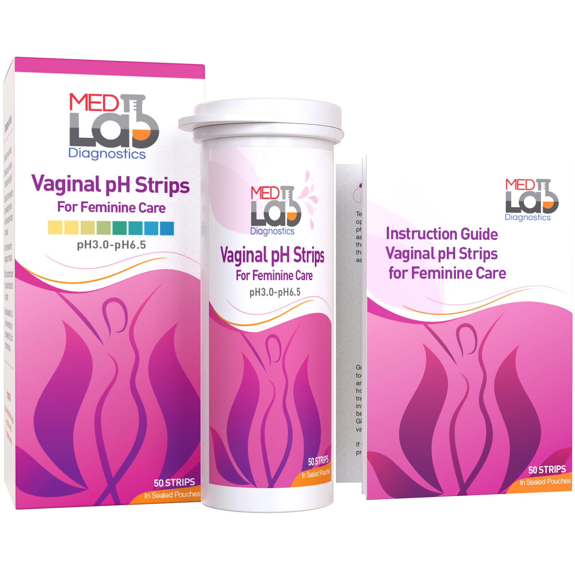 Vaginal ph Test Strips for Women(50 cnt). BV Bacterial Vaginosis and Yeast Infection Test Strips Med Lab Diagnostics