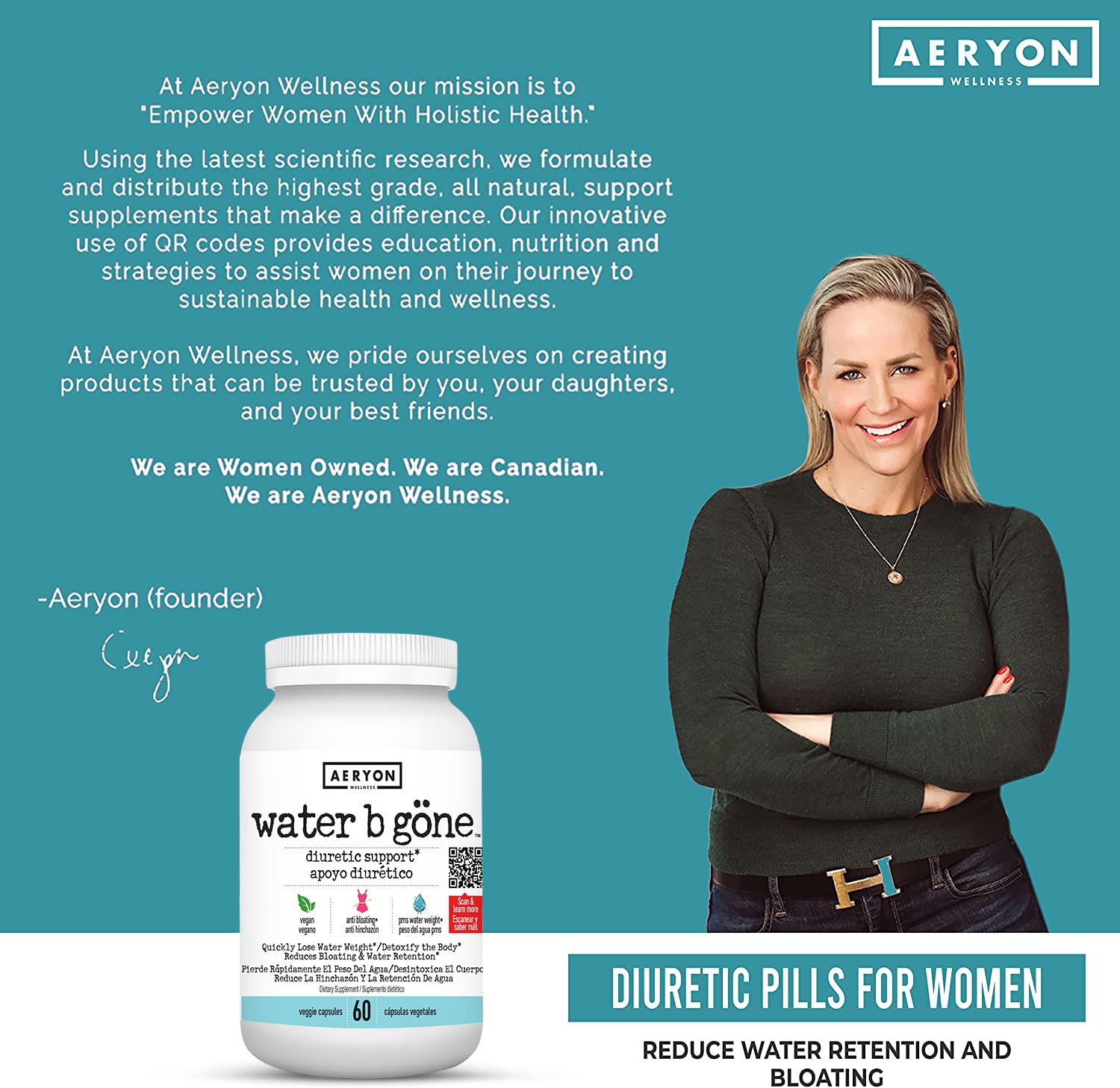 Water B Gone – Diuretic Pills for Women – Reduce Water Retention and Bloating – Find PMS Aeryon Ashlie Wellness