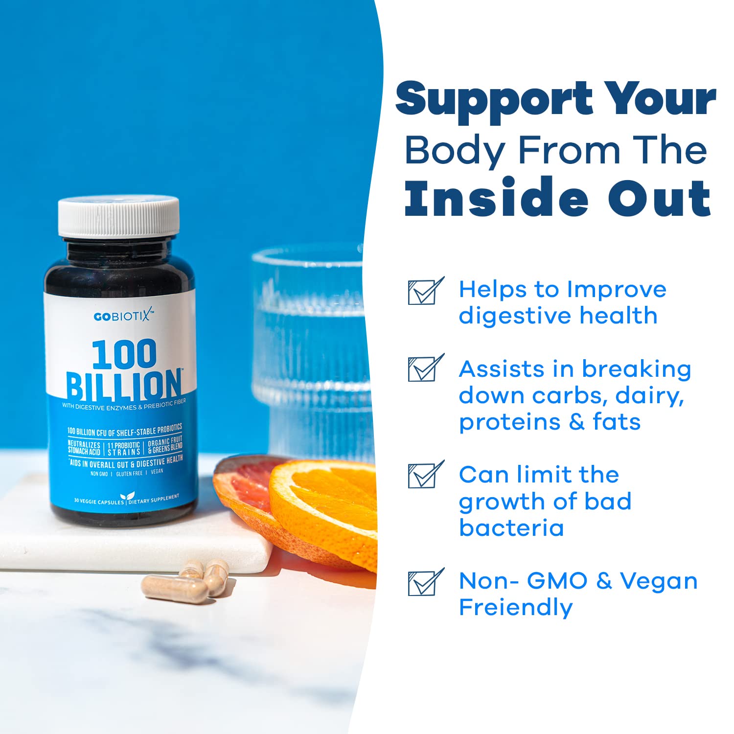 100 Billion - Probiotics and Prebiotics Supplement Pills - Digestive Enzymes and Prebiotic GOBIOTIX