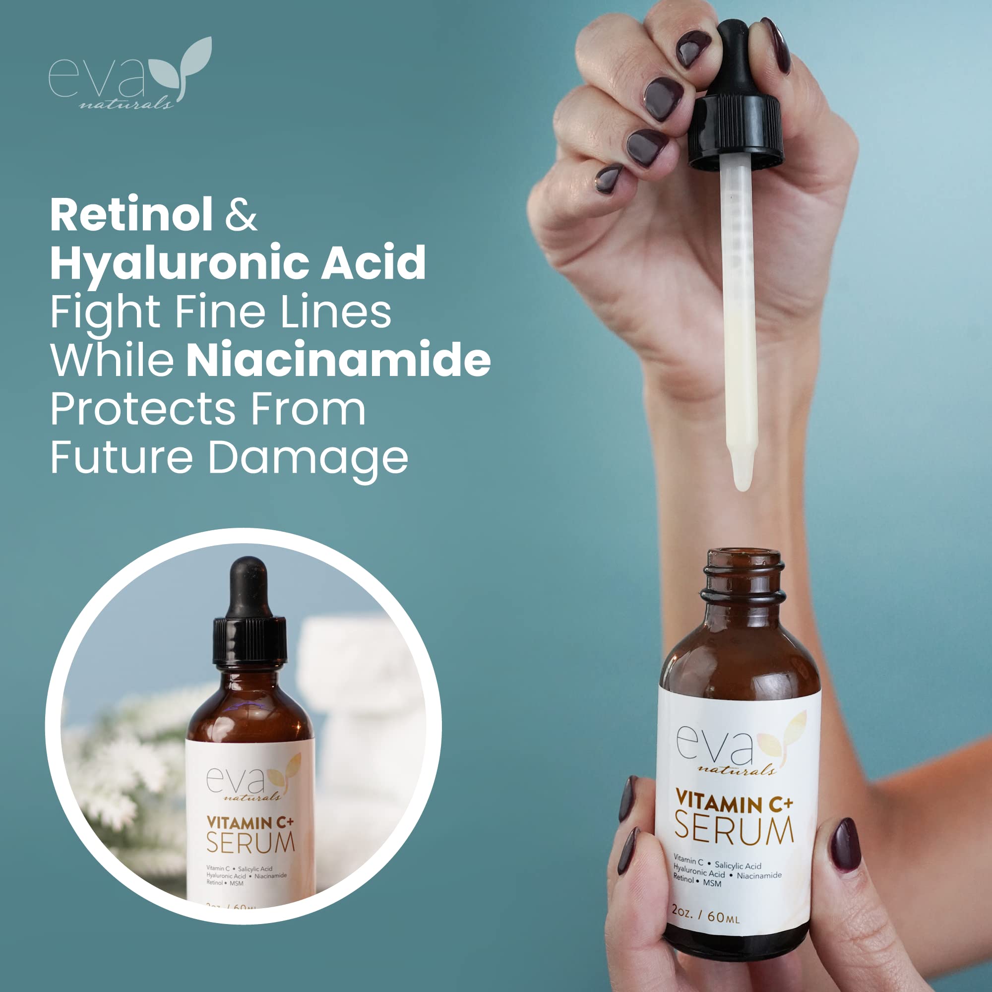 Vitamin C Serum for Face - Vitamin C Facial Serums with Hyaluronic Acid, Retinol Eva Naturals