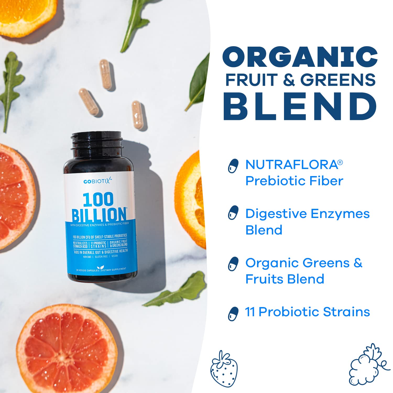 100 Billion - Probiotics and Prebiotics Supplement Pills - Digestive Enzymes and Prebiotic GOBIOTIX