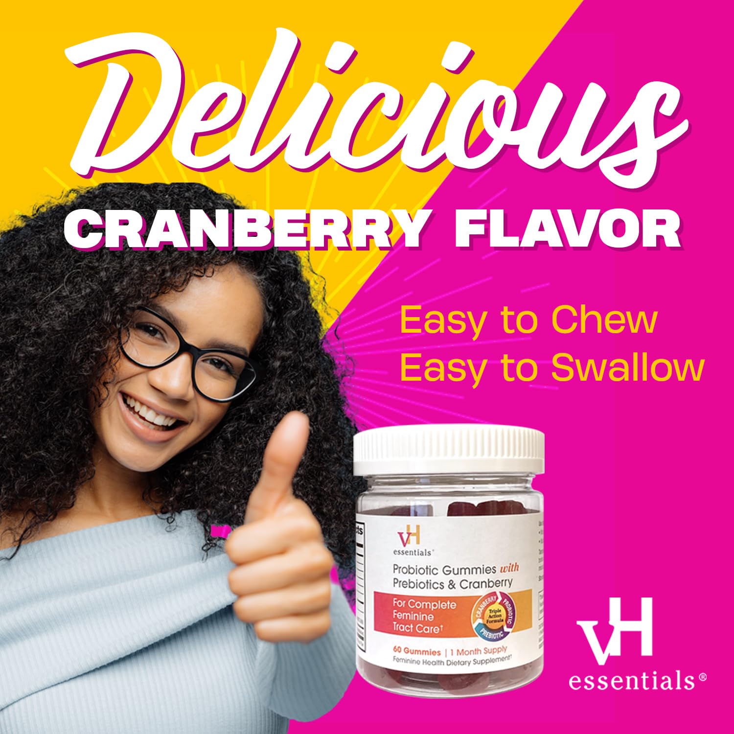 vH essentials Probiotic Gummies with Prebiotics & Cranberry, Concentrated Extract vH essentials
