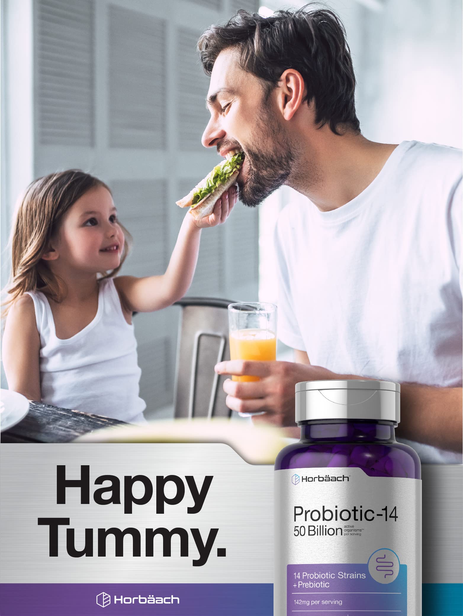 Horbäach Probiotics with Prebiotics | 60 Capsules | 50 Billion Active Organisms | Non-GMO