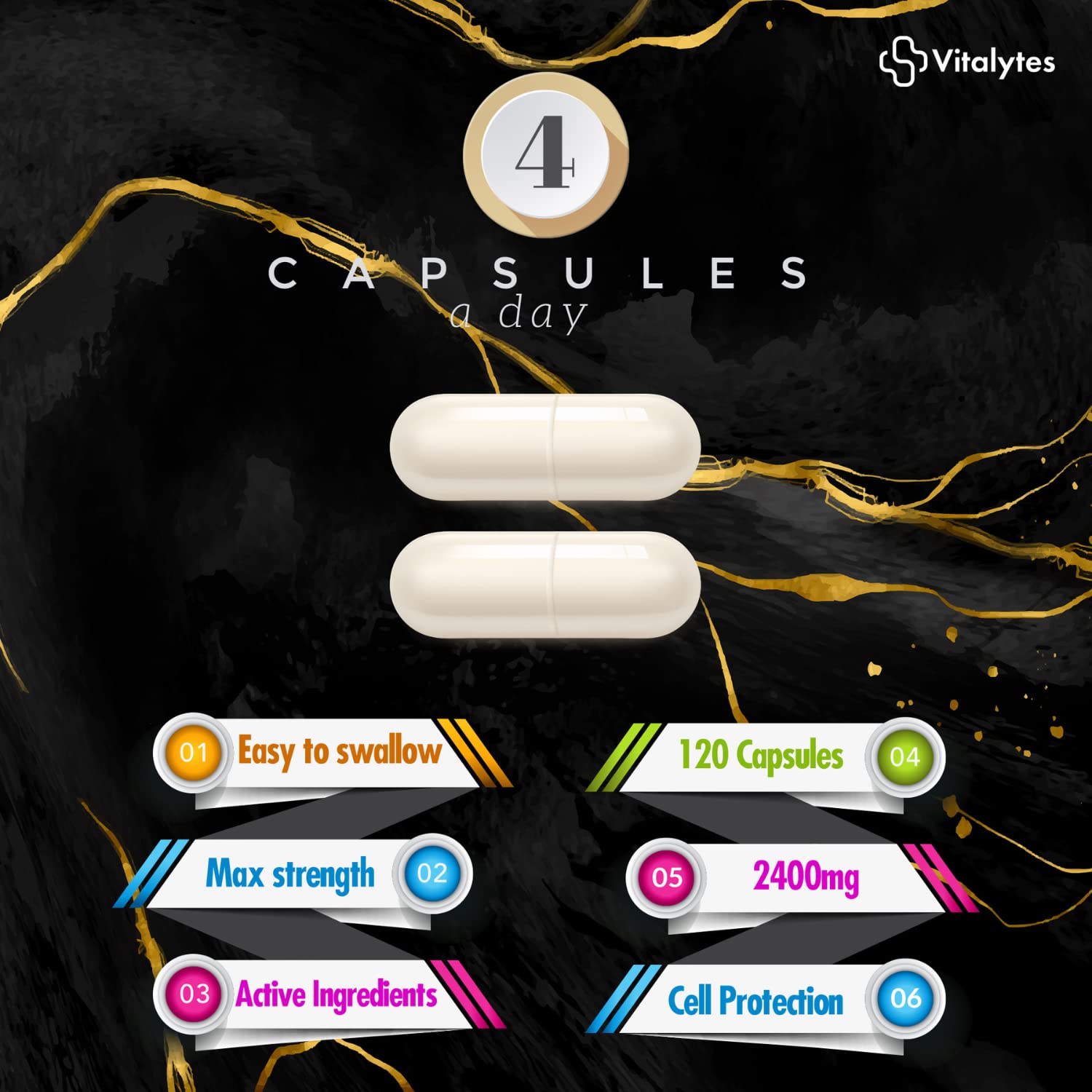 Vitalytes Marine Collagen Supplement 2400mg | 120 Marine Collagen Capsules Made in The UK Vitalytes