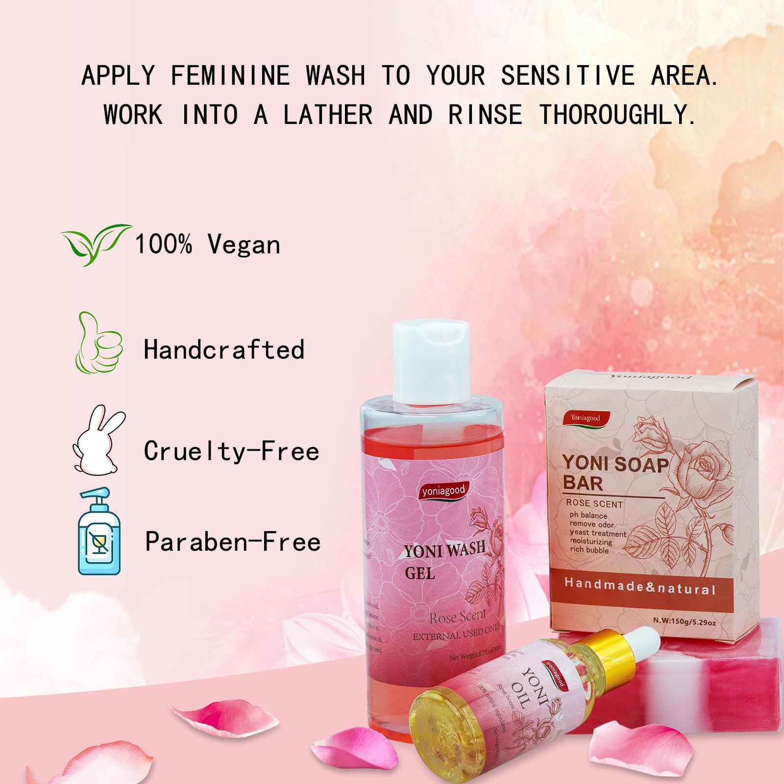 4 pack Yoni Wash Yoni Essential Oil Soap for Women Set, 2 * 30ml Feminine Oil, 6.7 fl.oz Feminine Wash yoniagood