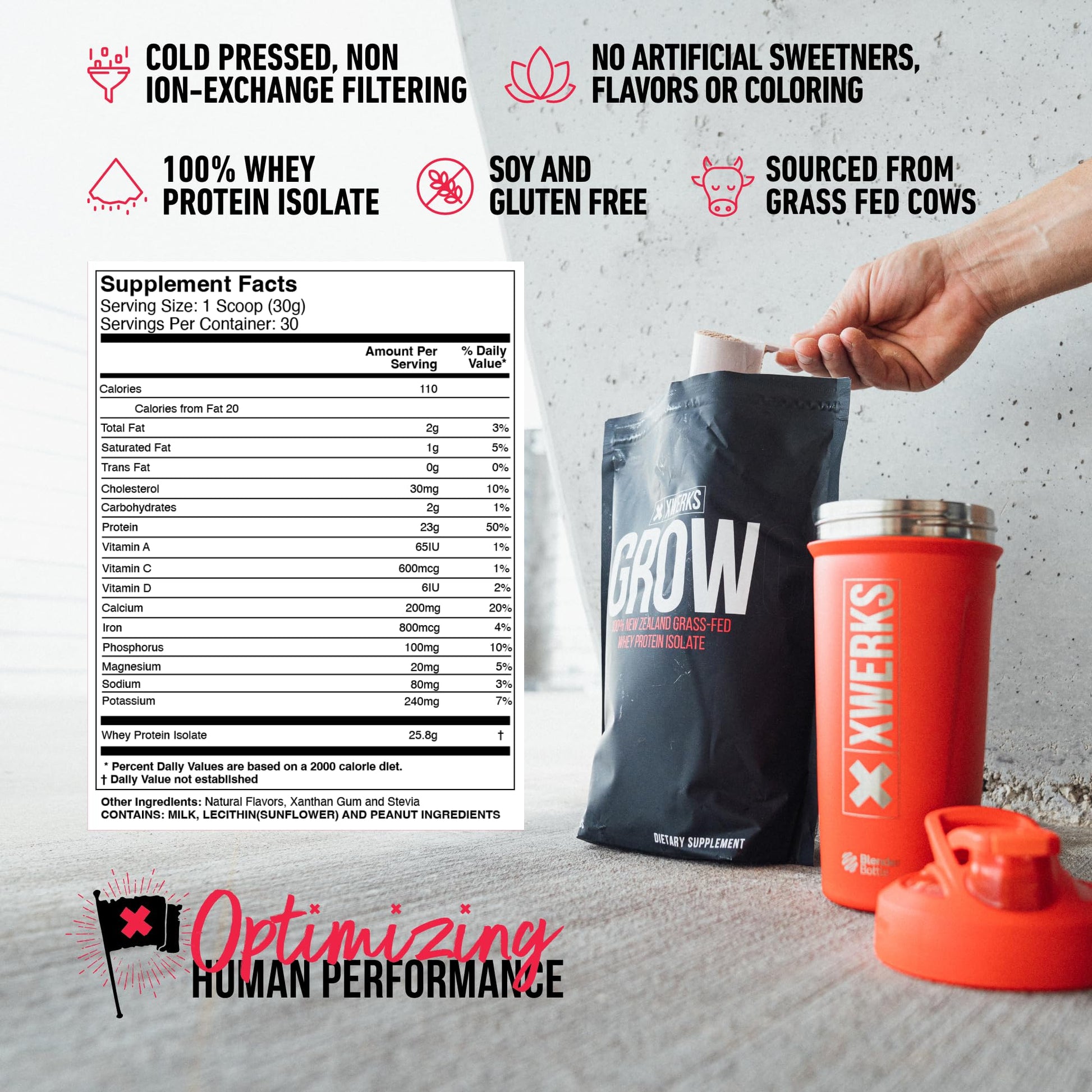 Xwerks Grow 100% New Zealand Grass-Fed Whey Protein - 25g of Pure Isolate Protein Xwerks