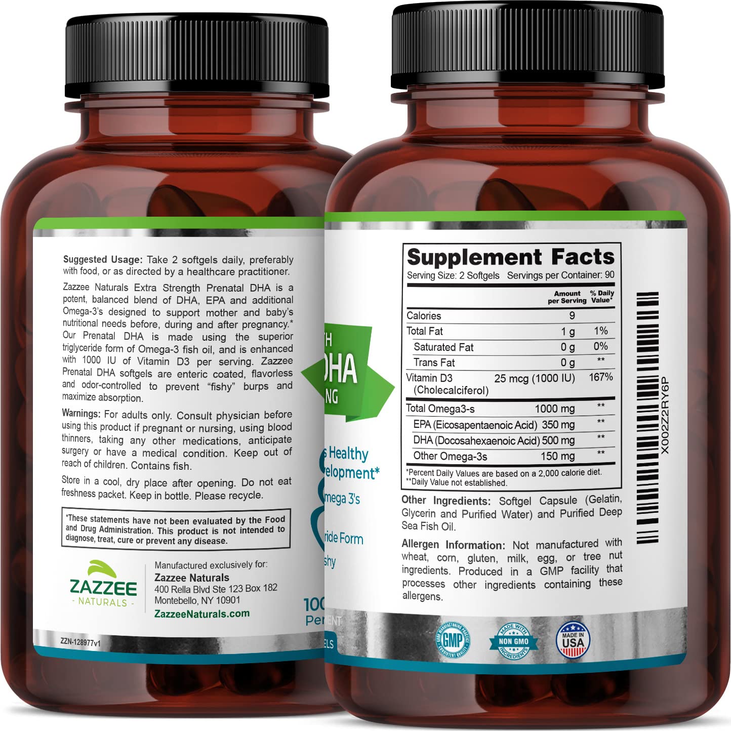 Zazzee Myo-Inositol Powder and Extra Strength Prenatal DHA Zazzee