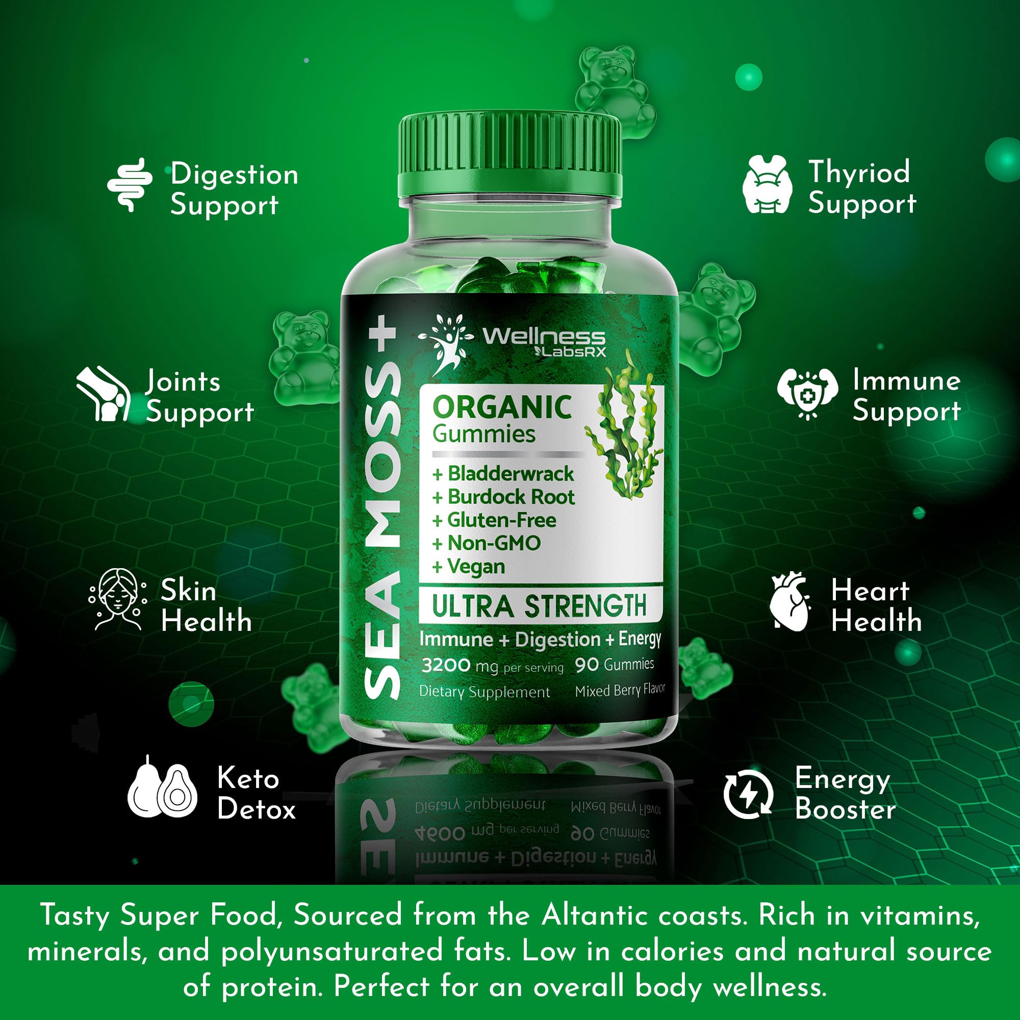 WELLNESS LABSRX Sea Moss Gummies, 3200mg Organic Seamoss, Irish Sea Moss WELLNESS LABSRX