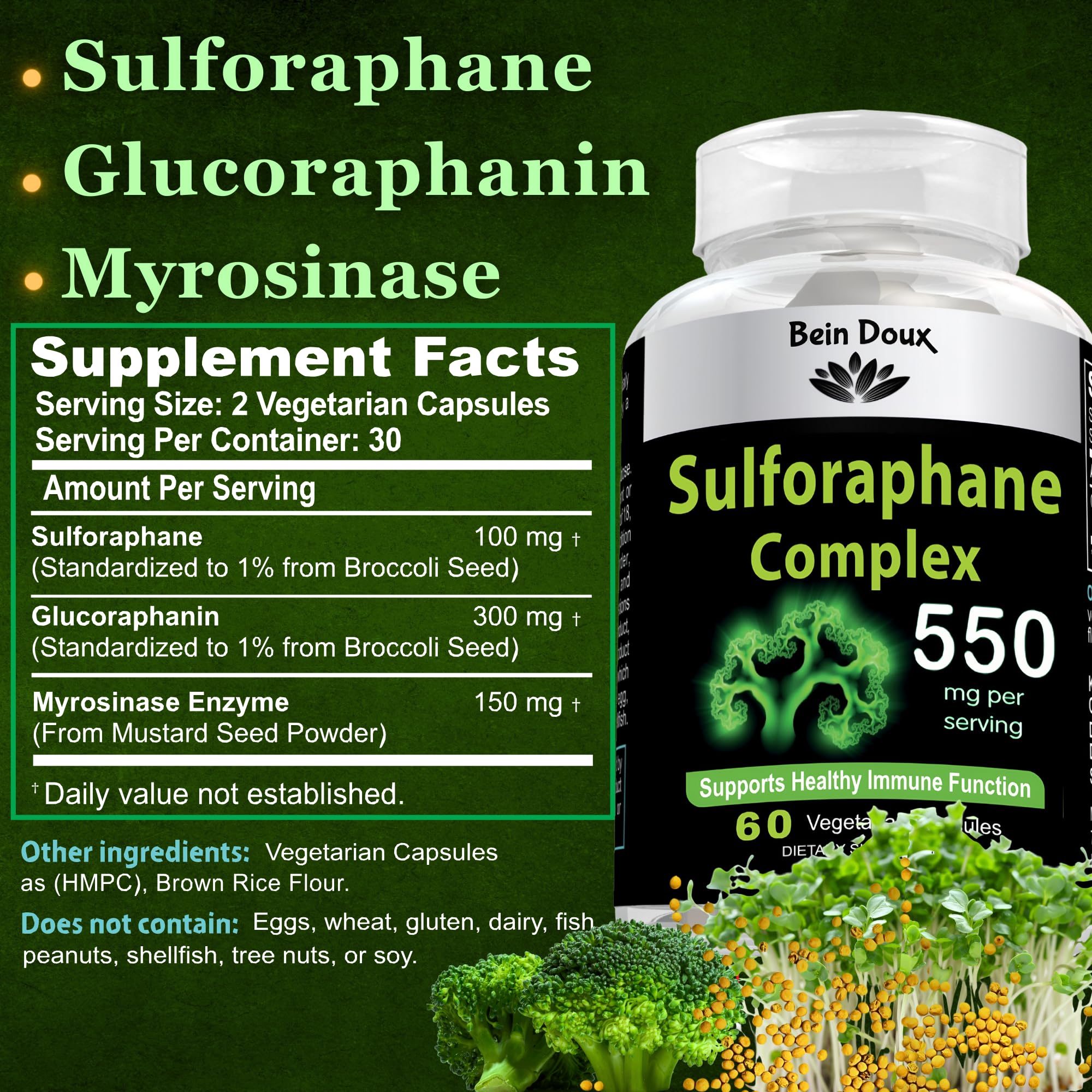 550mg Sulforaphane Supplement with Glucoraphanin and Myrosinase | Broccoli Supplemen BEIN DOUX
