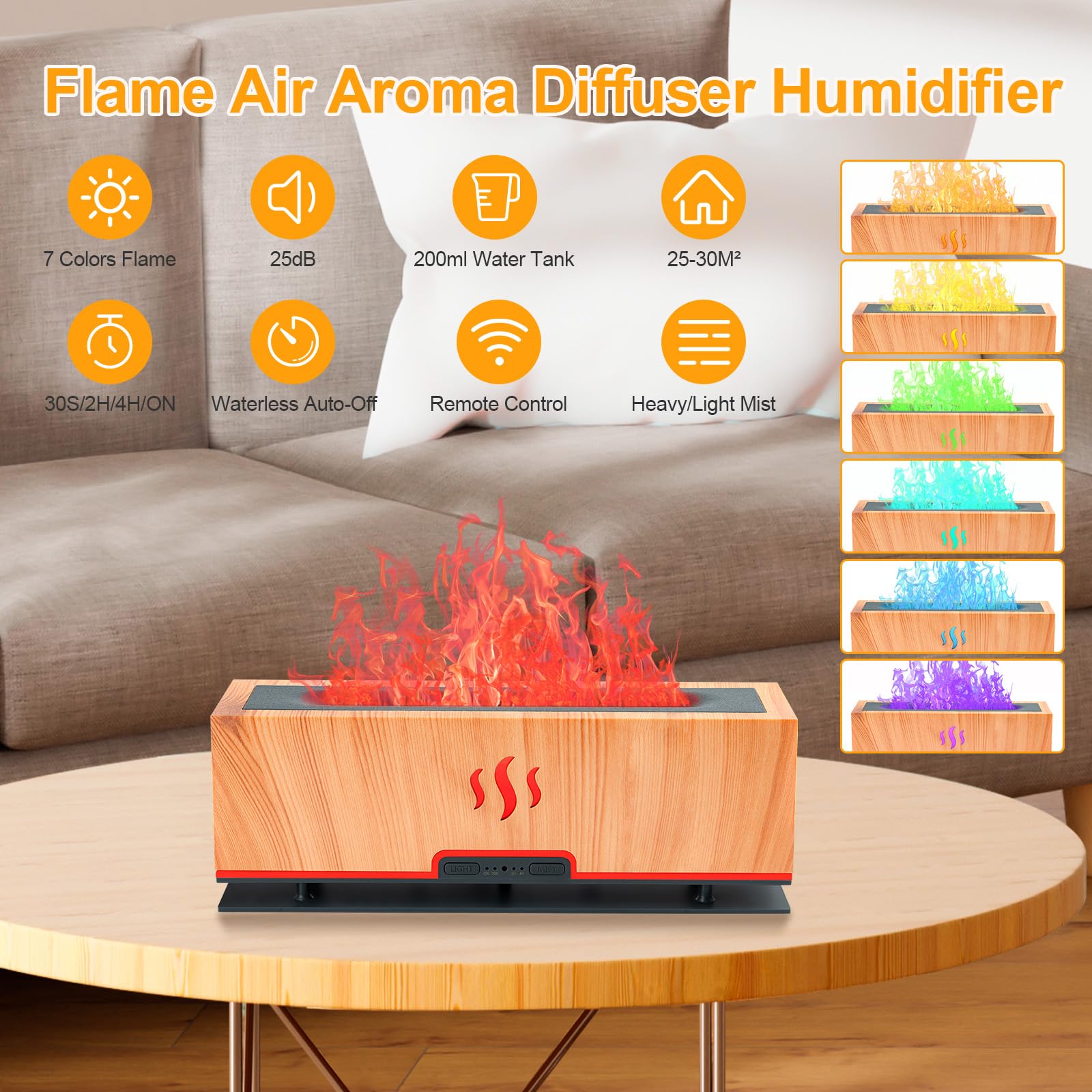 WENPHONE Upgraded 7 Color Essential Oil Diffusers, Flame Air Aroma Diffuser Humidifier, 200ml WENPHONE