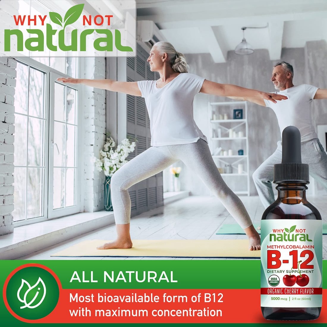 Why Not Natural Organic Vitamin B12 Liquid - Sublingual Extra Strength 60 x 5000 mcg 