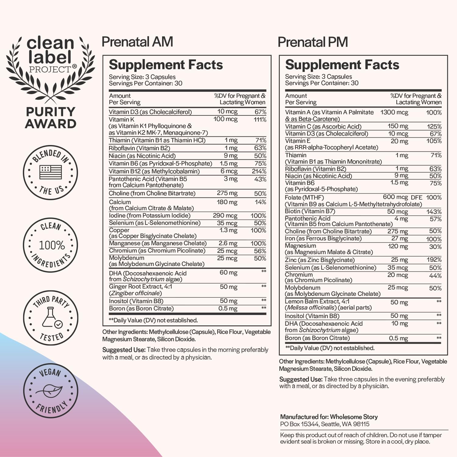 Wholesome Story Her Basic Baby Making Bundle: Premium Bioavailable Prenatal & Postnatal Vitamins Wholesome Story